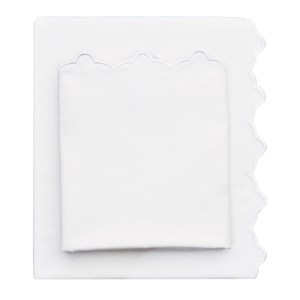 White Scalloped Embroidered Flat Sheet