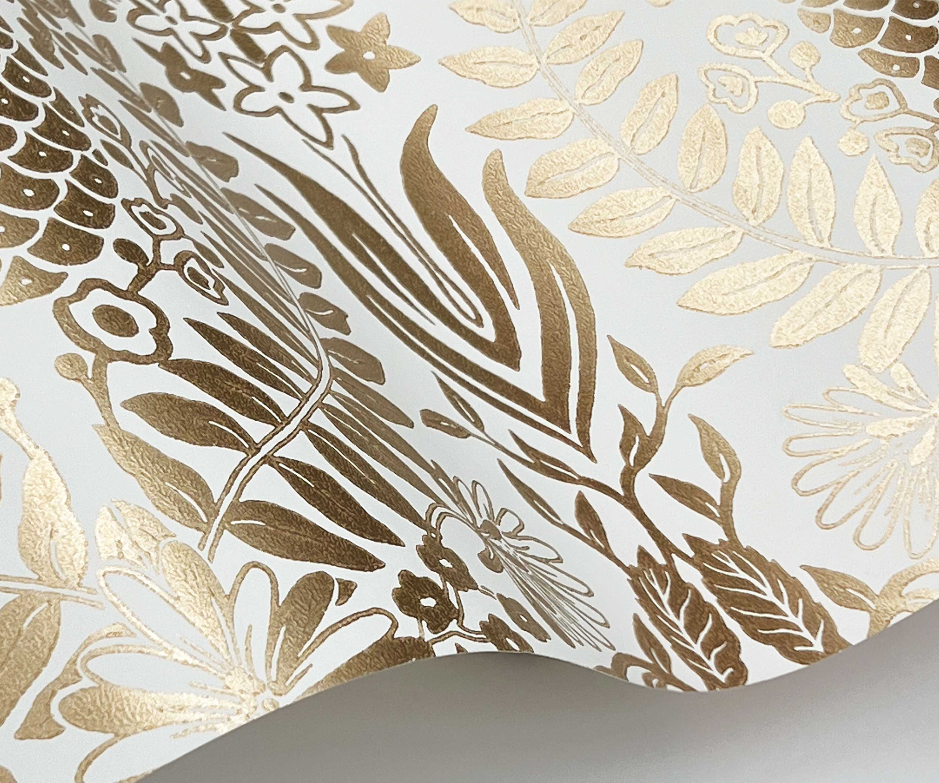 Pineapple Damask Wallpaper - White & Metallic Gold