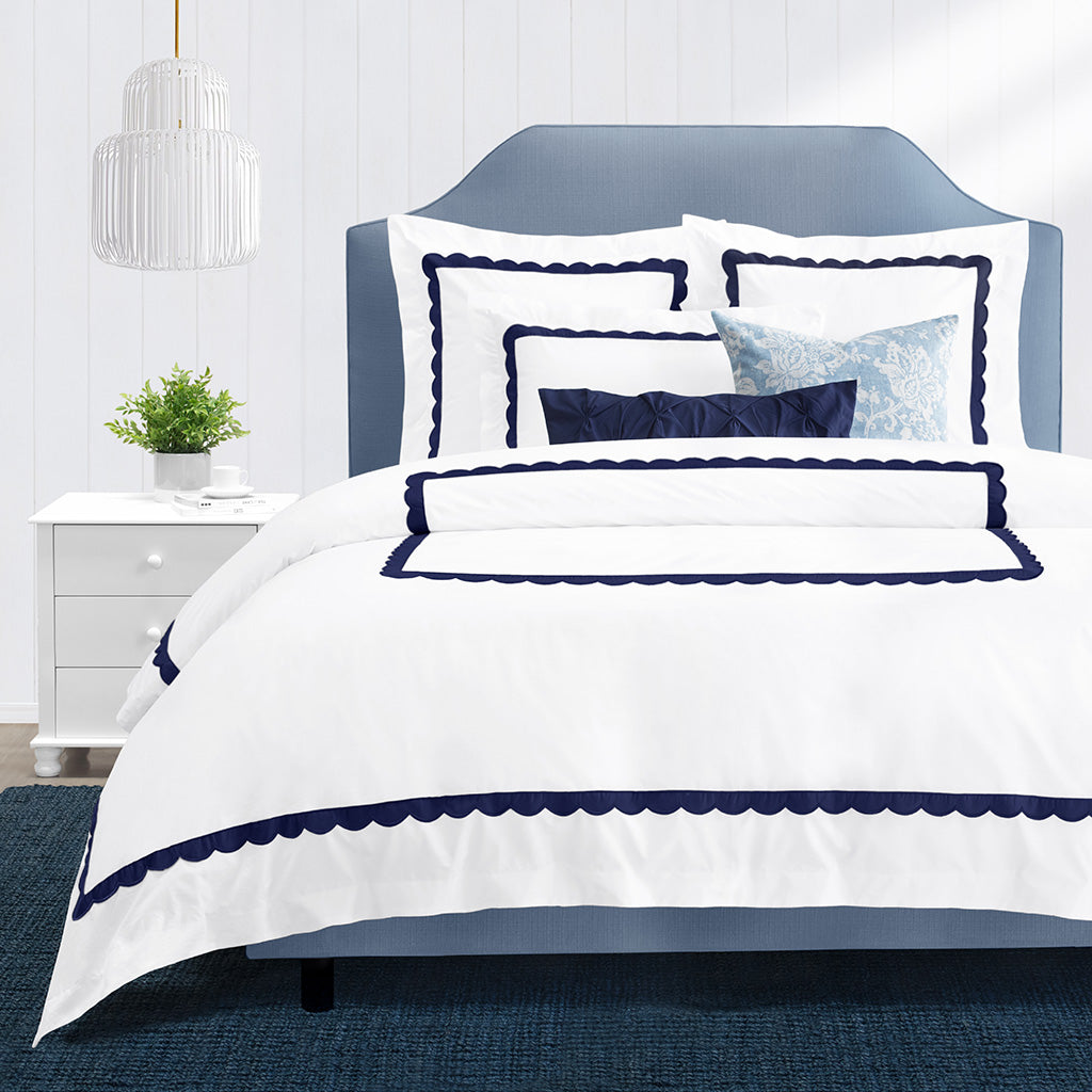 Camellia Navy Scalloped Percale Sham