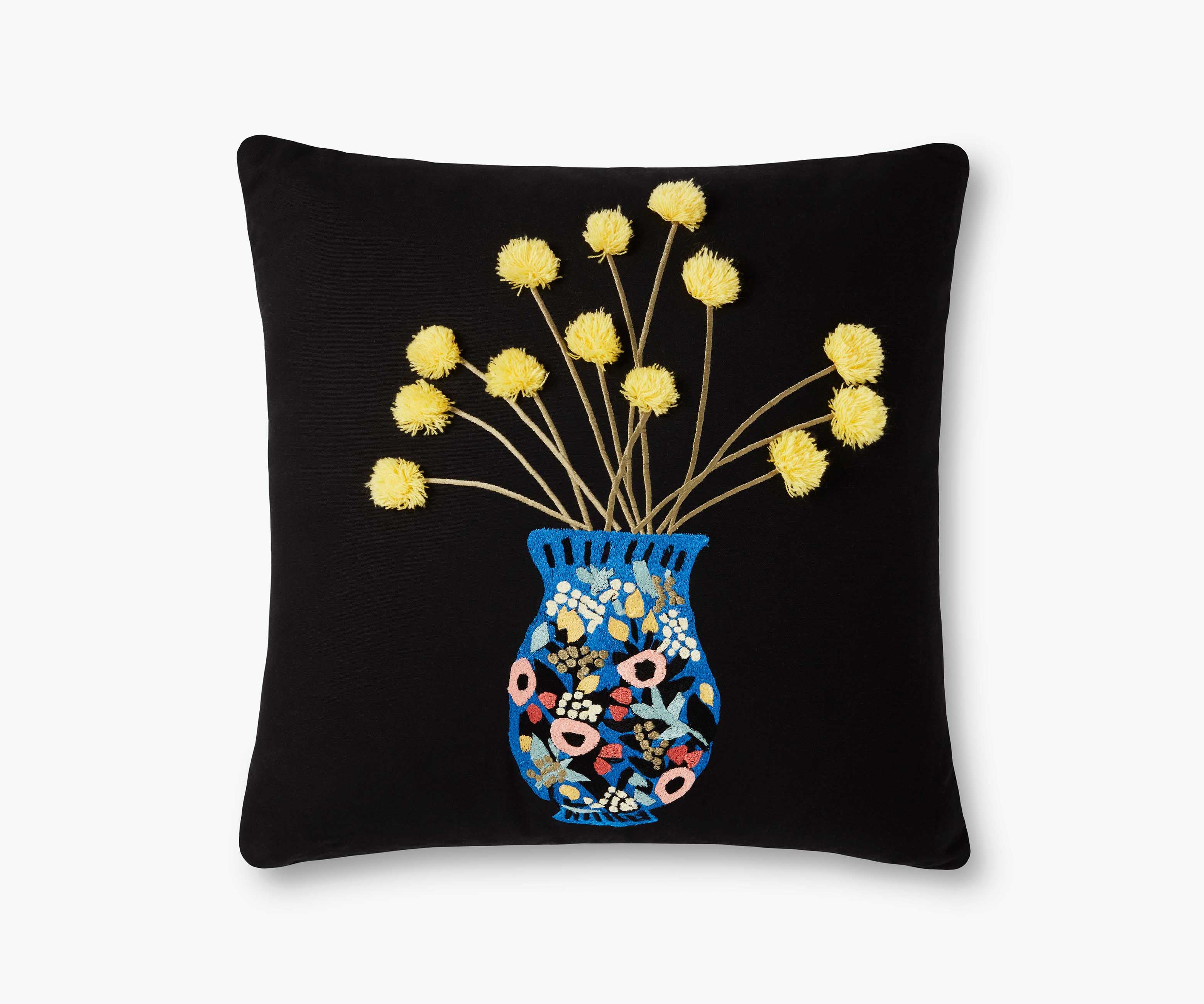 Vase Study No. 2 Embroidered Pillow - Yellow