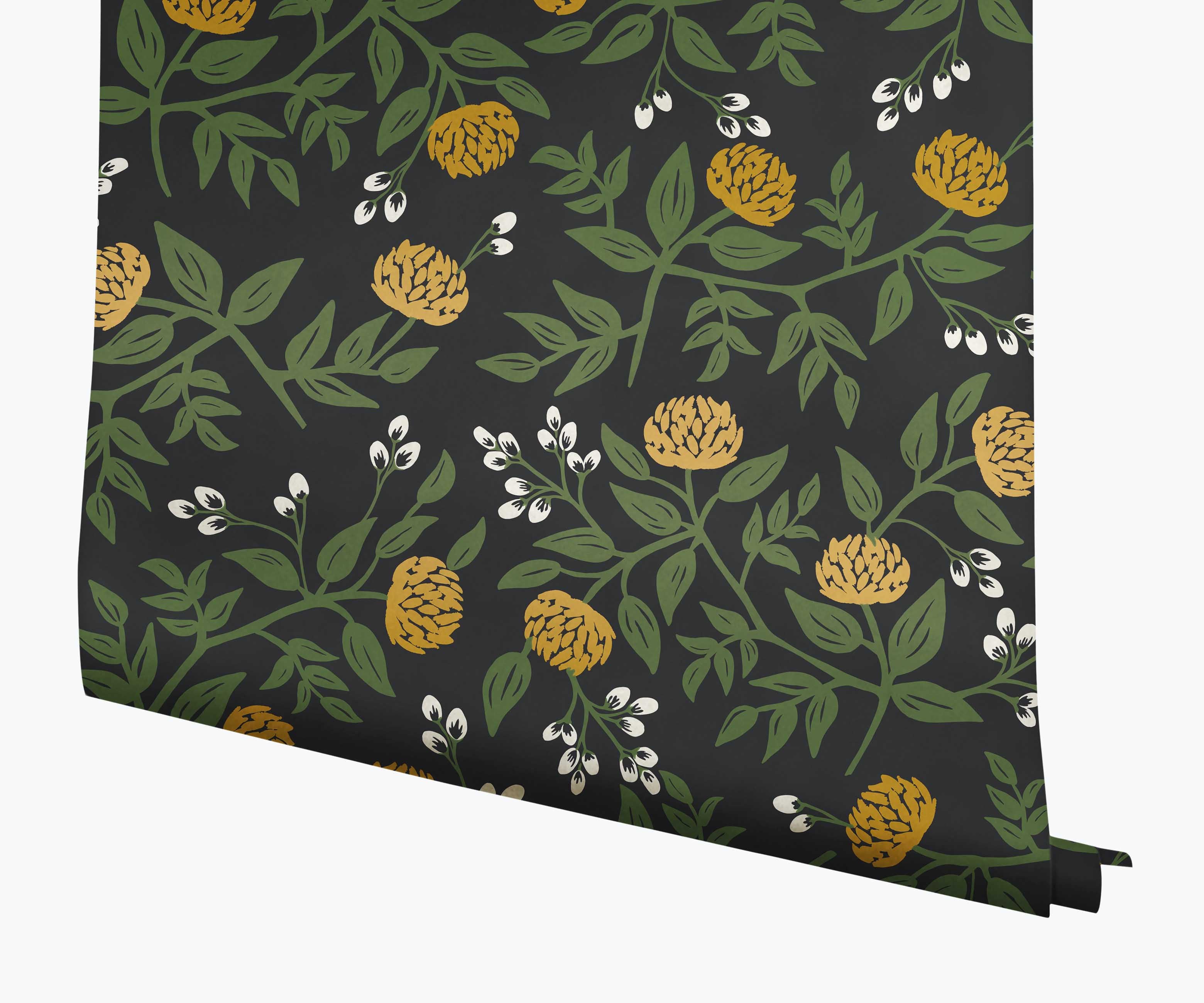 Peonies Wallpaper - Black & Metallic Gold