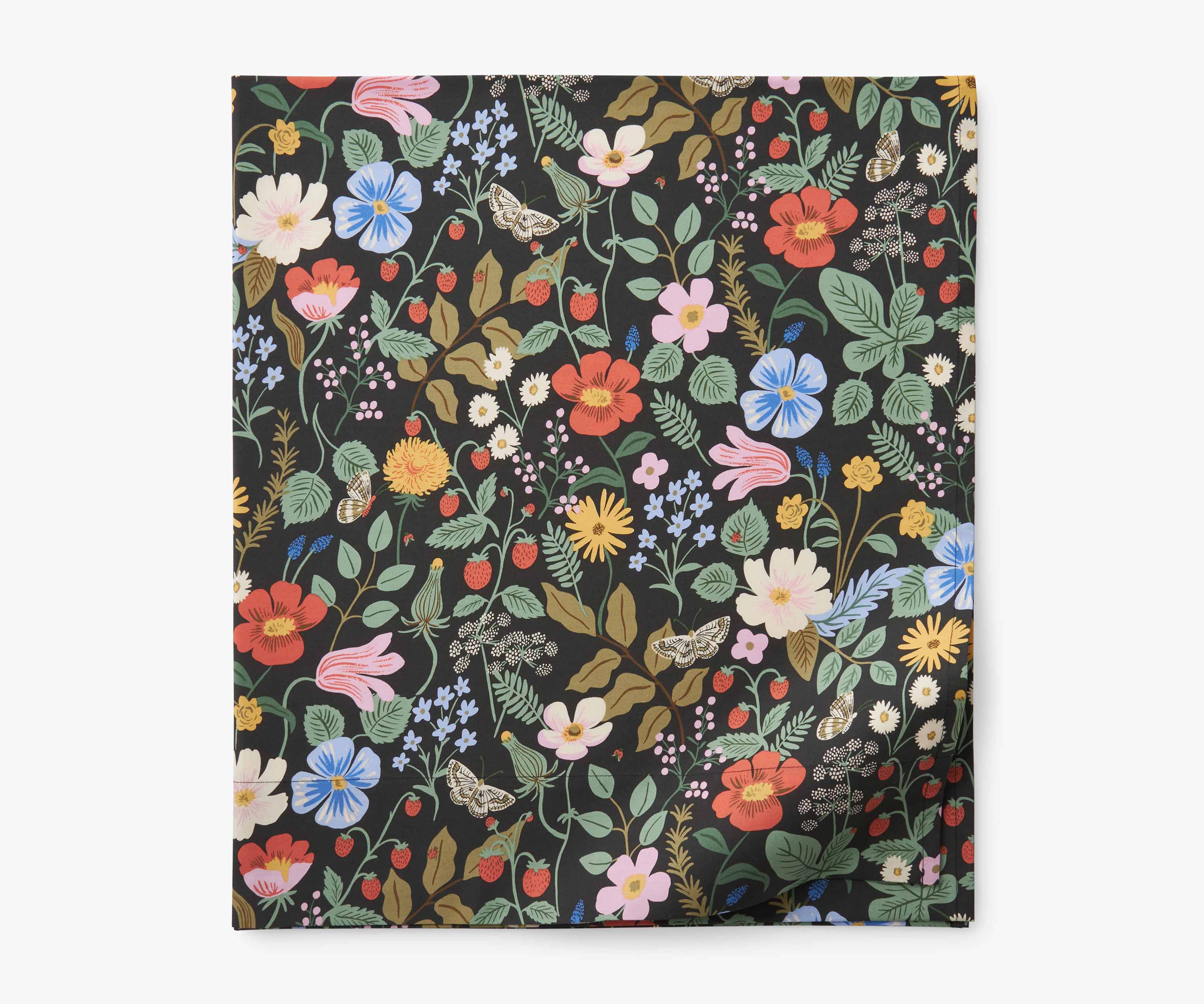 Percale Flat Sheet - Strawberry Fields Black