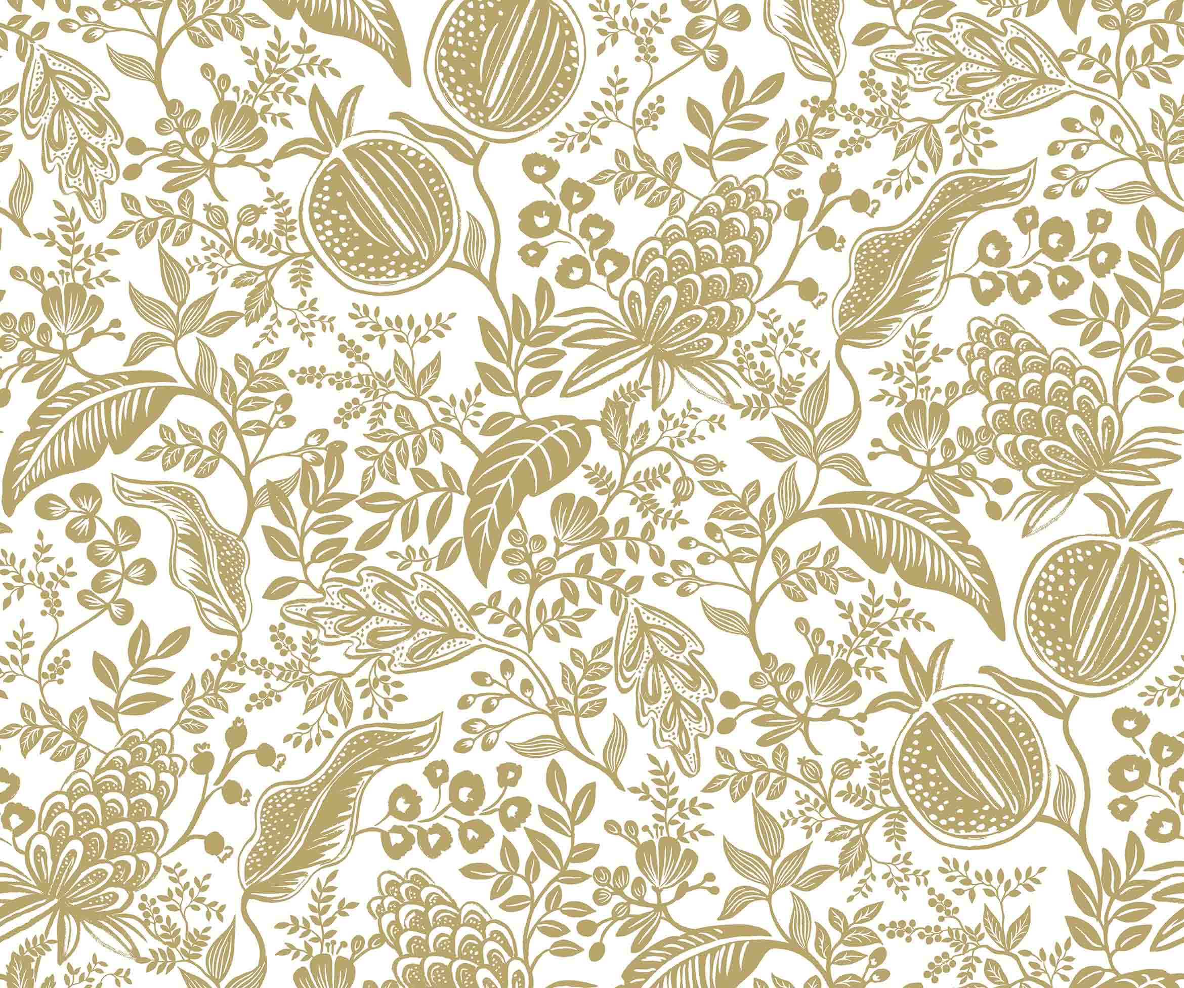 Pomegranate Wallpaper - White & Metallic Gold