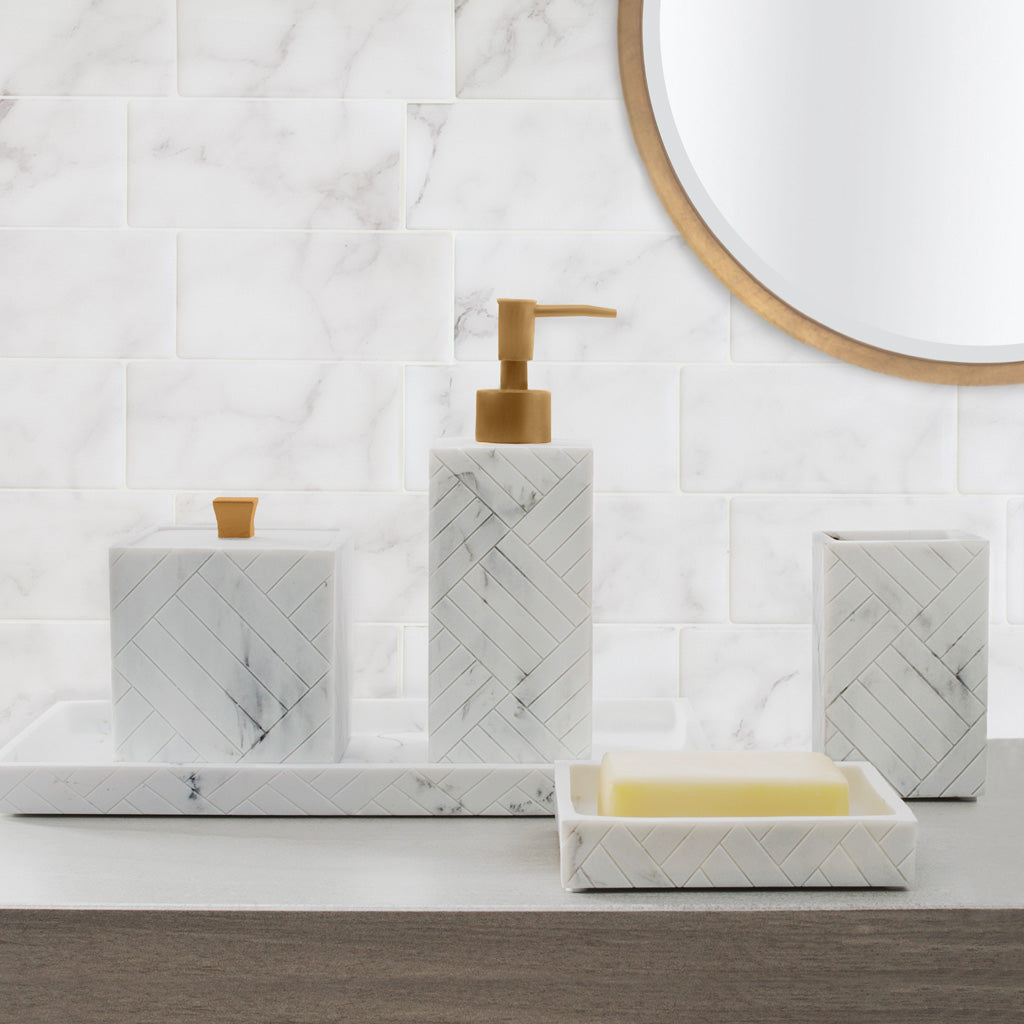 The Herringbone Grey Marble Bath Accessories - Soap Dish