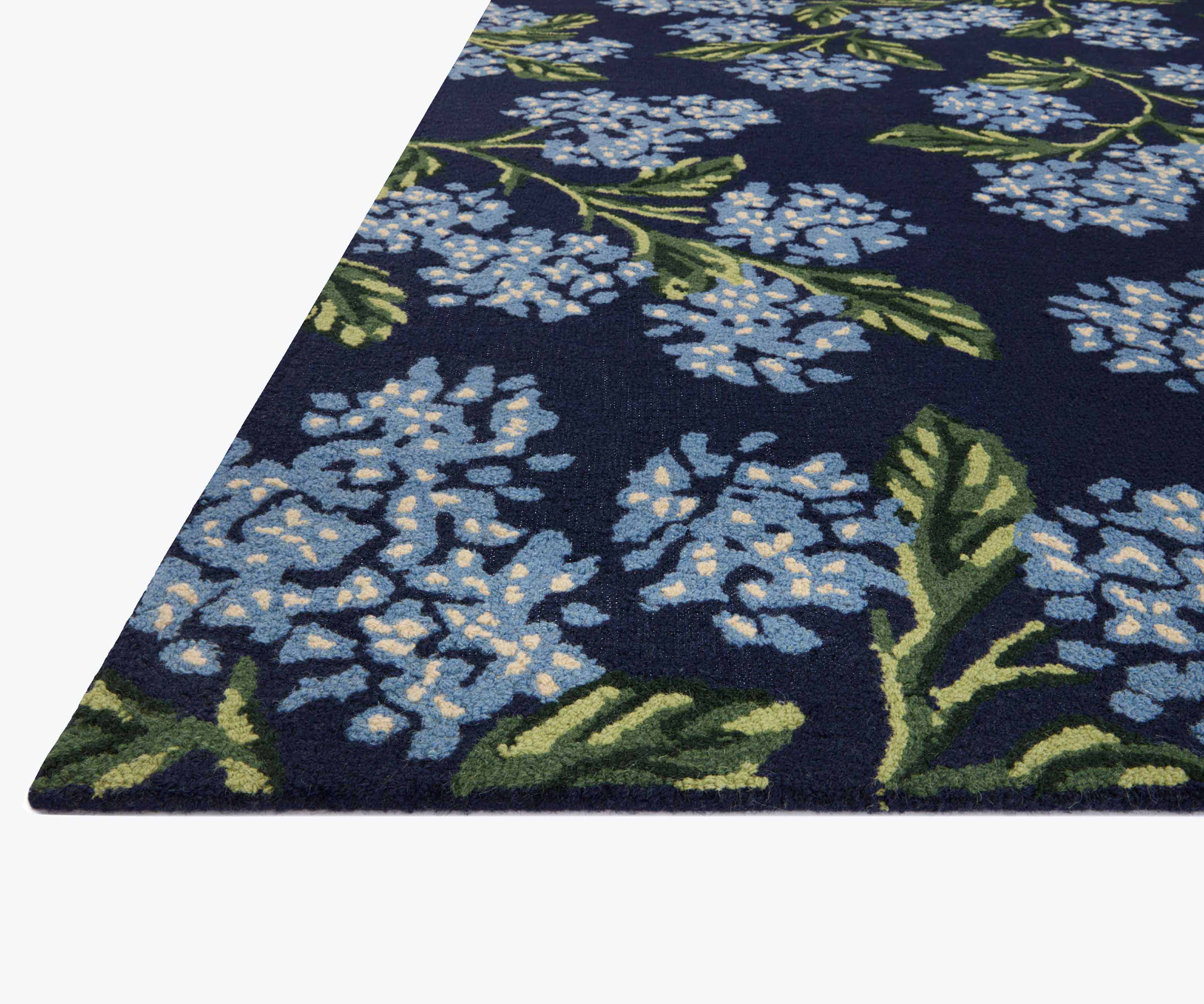 Joie Hydrangea Wool-Hooked Rug - Navy