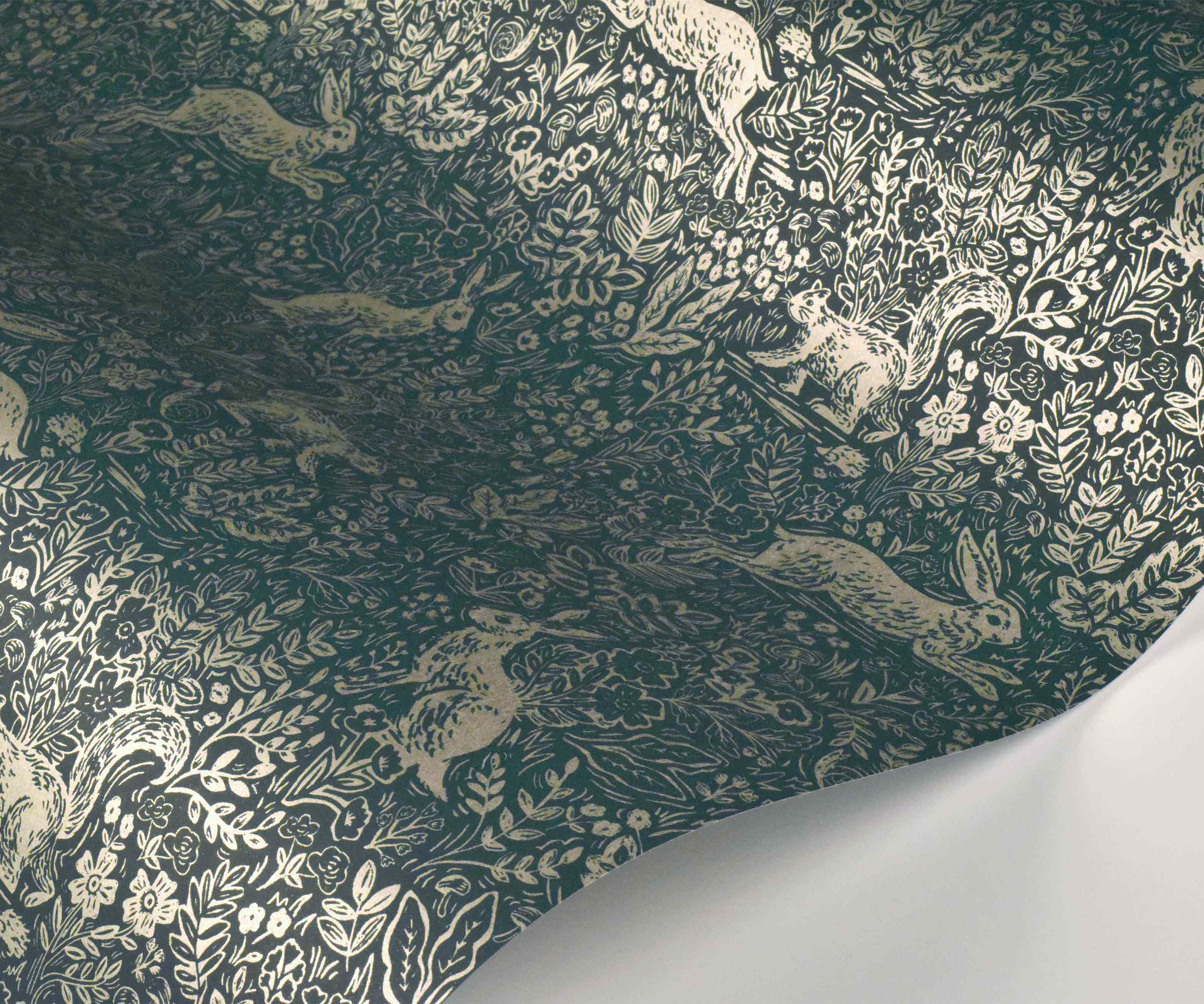 Fable Wallpaper - Emerald & Metallic Silver