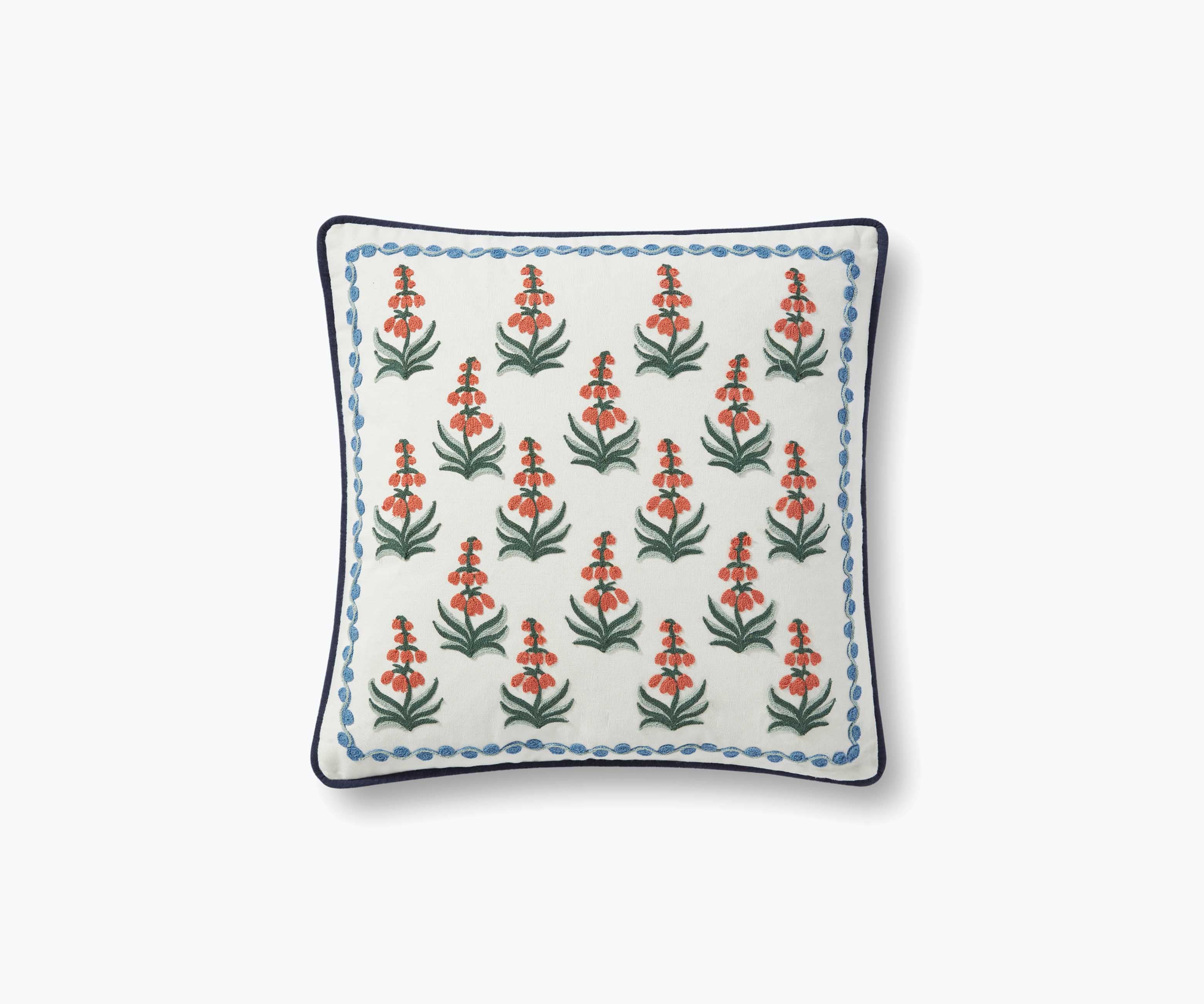 Foxglove Embroidered Pillow - Cream