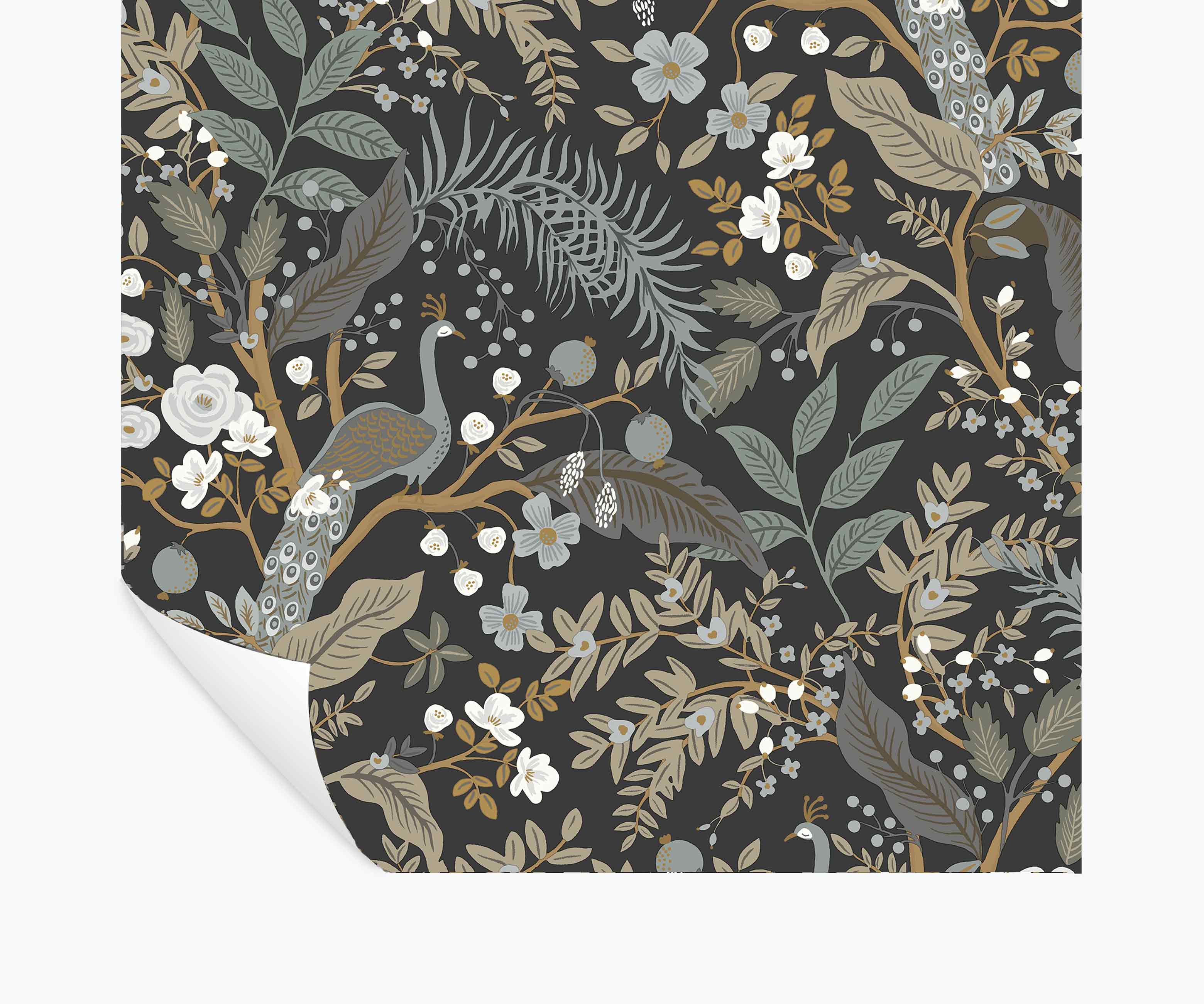 Peacock Garden Peel & Stick Wallpaper - Black