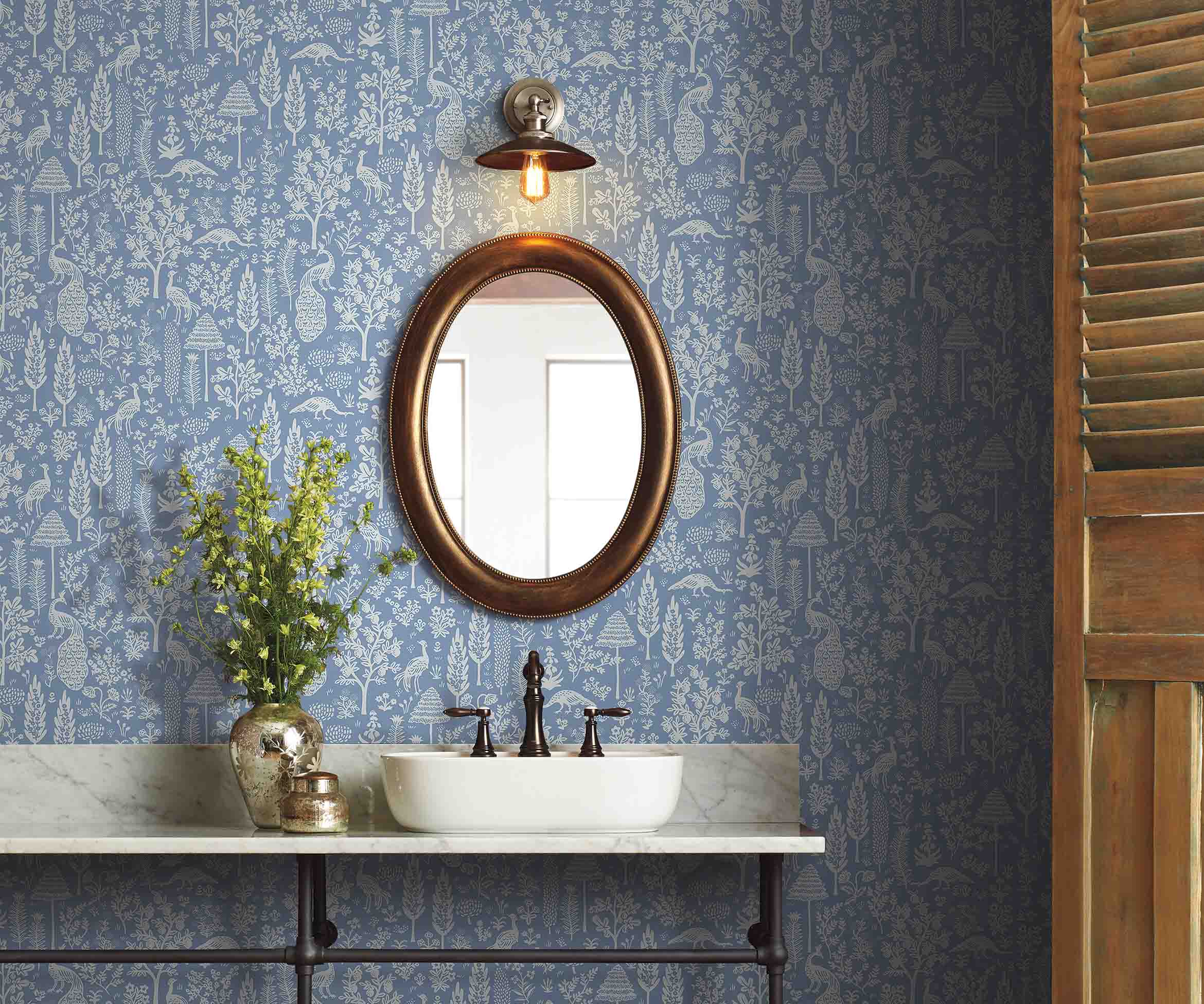 Menagerie Toile Wallpaper - Blue & White