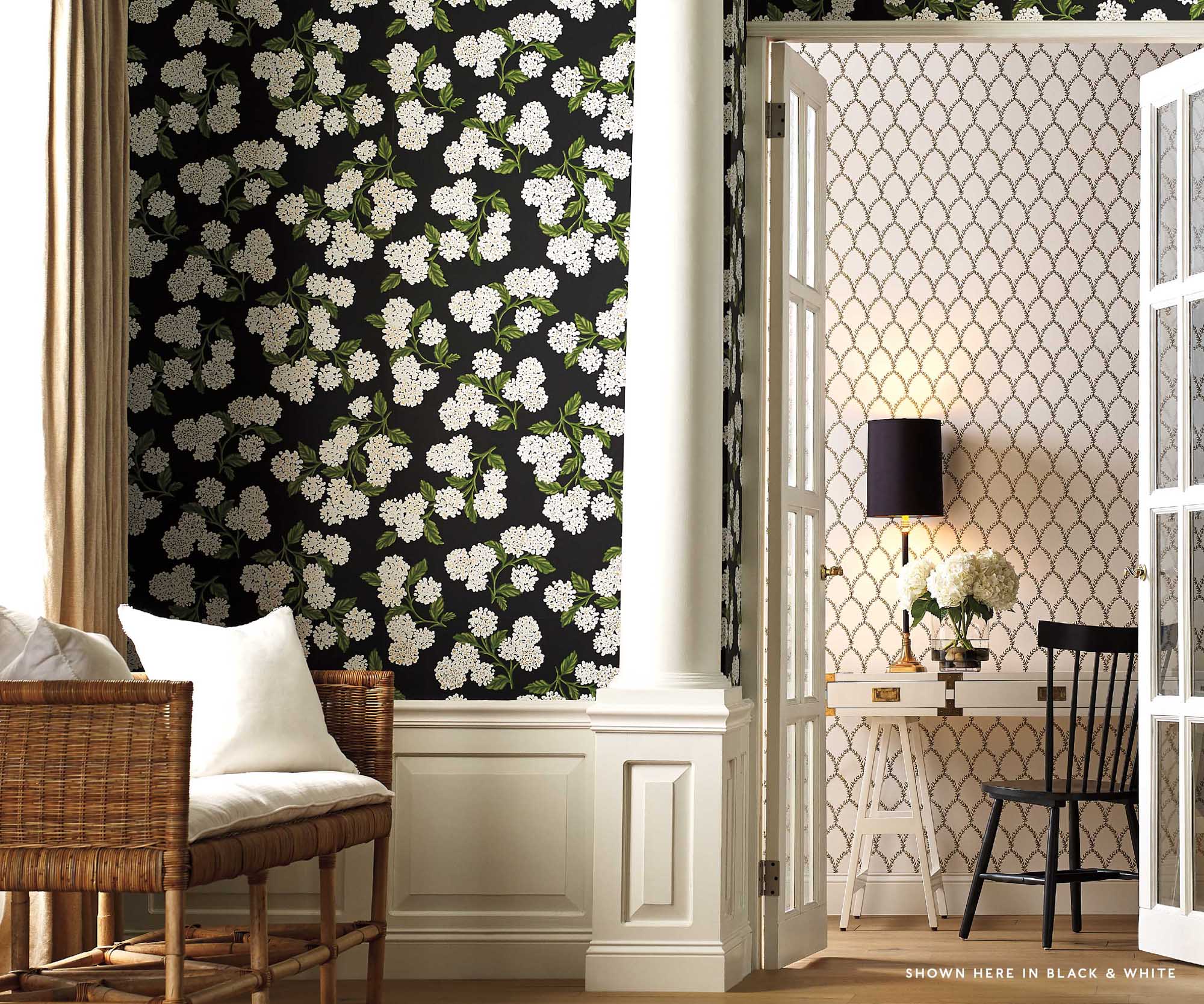 Hydrangea Wallpaper Sample - Black & White