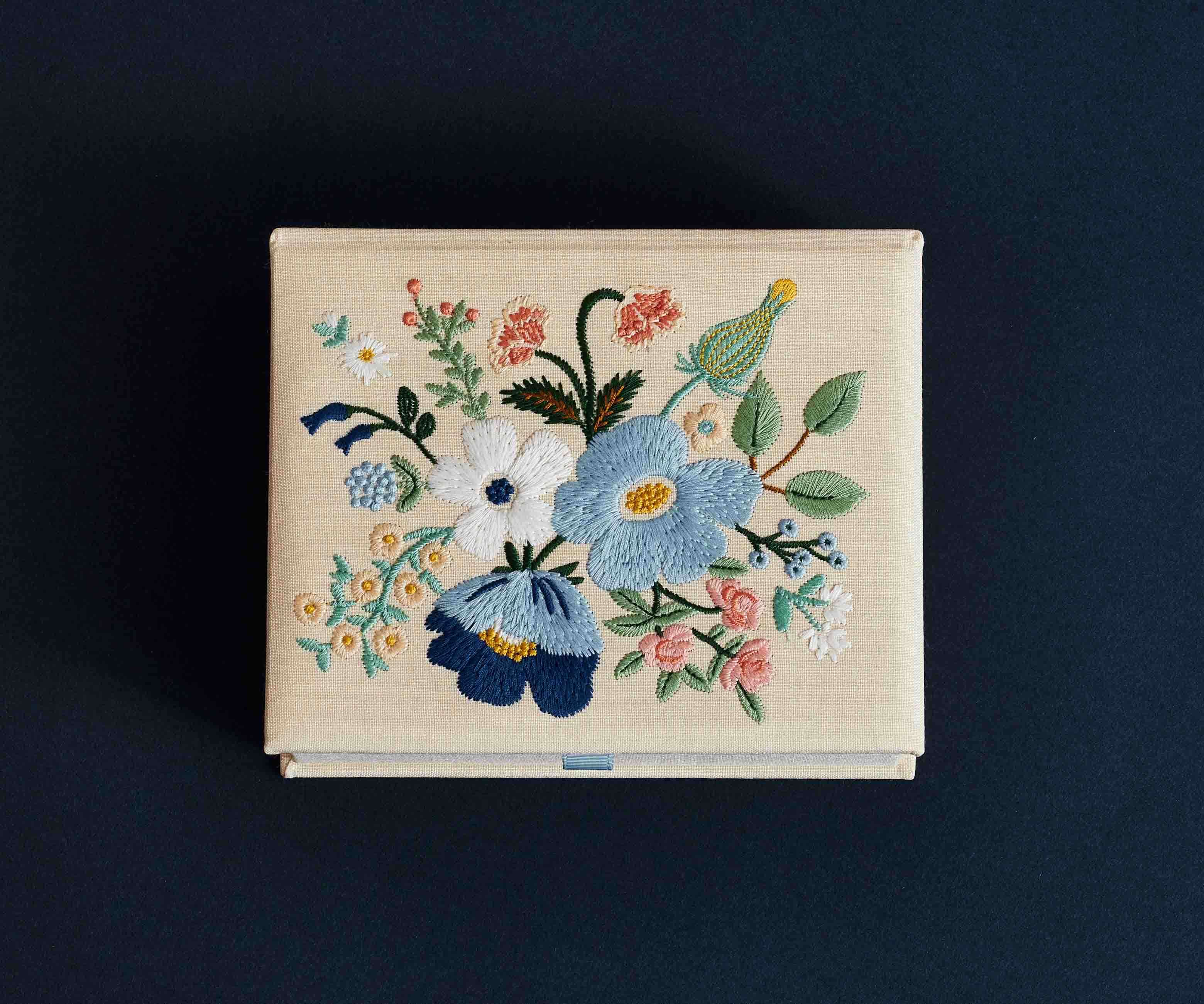 Medium Embroidered Keepsake Box - Garden Party Blue