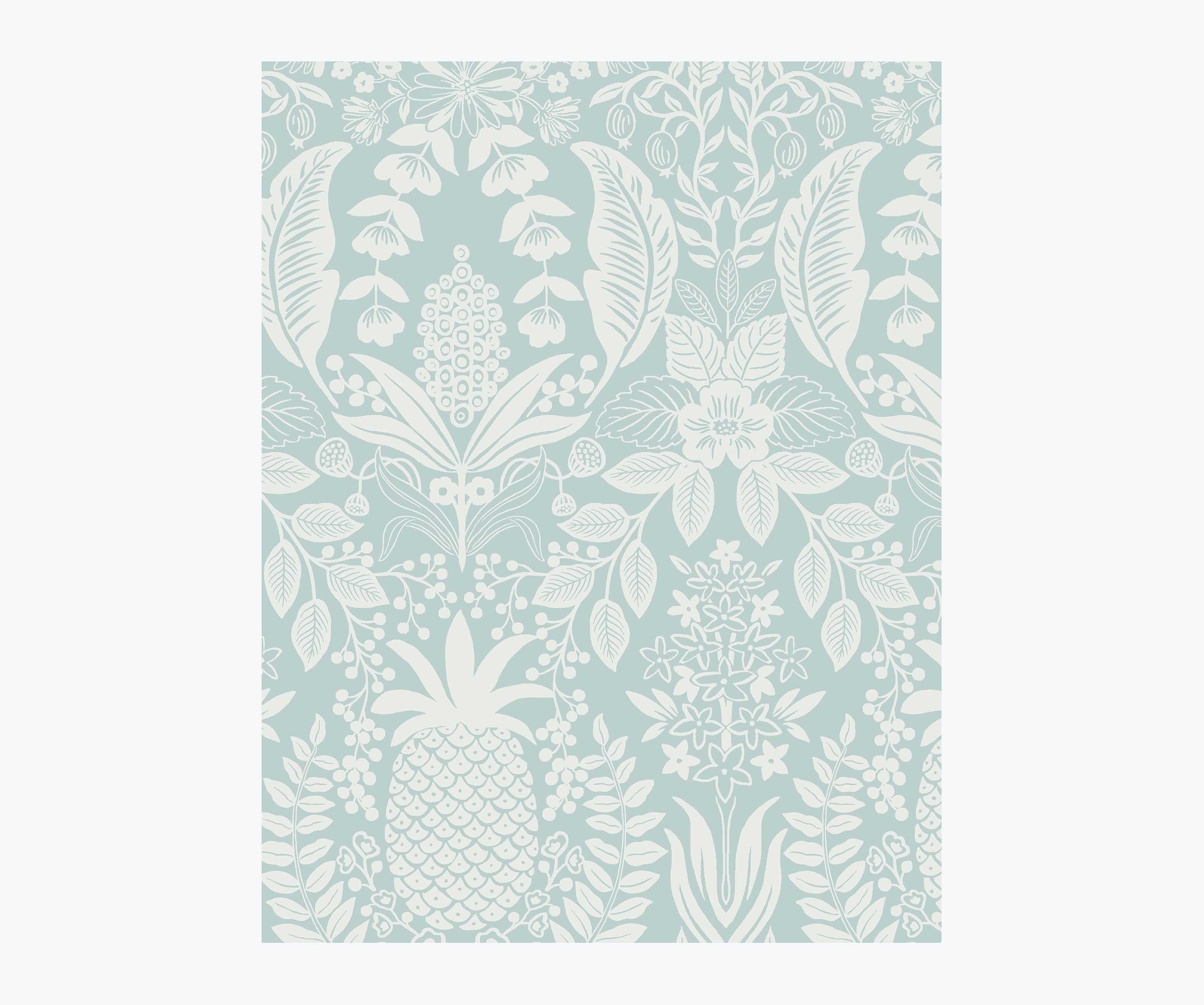 Pineapple Damask Wallpaper Sample - Light Blue