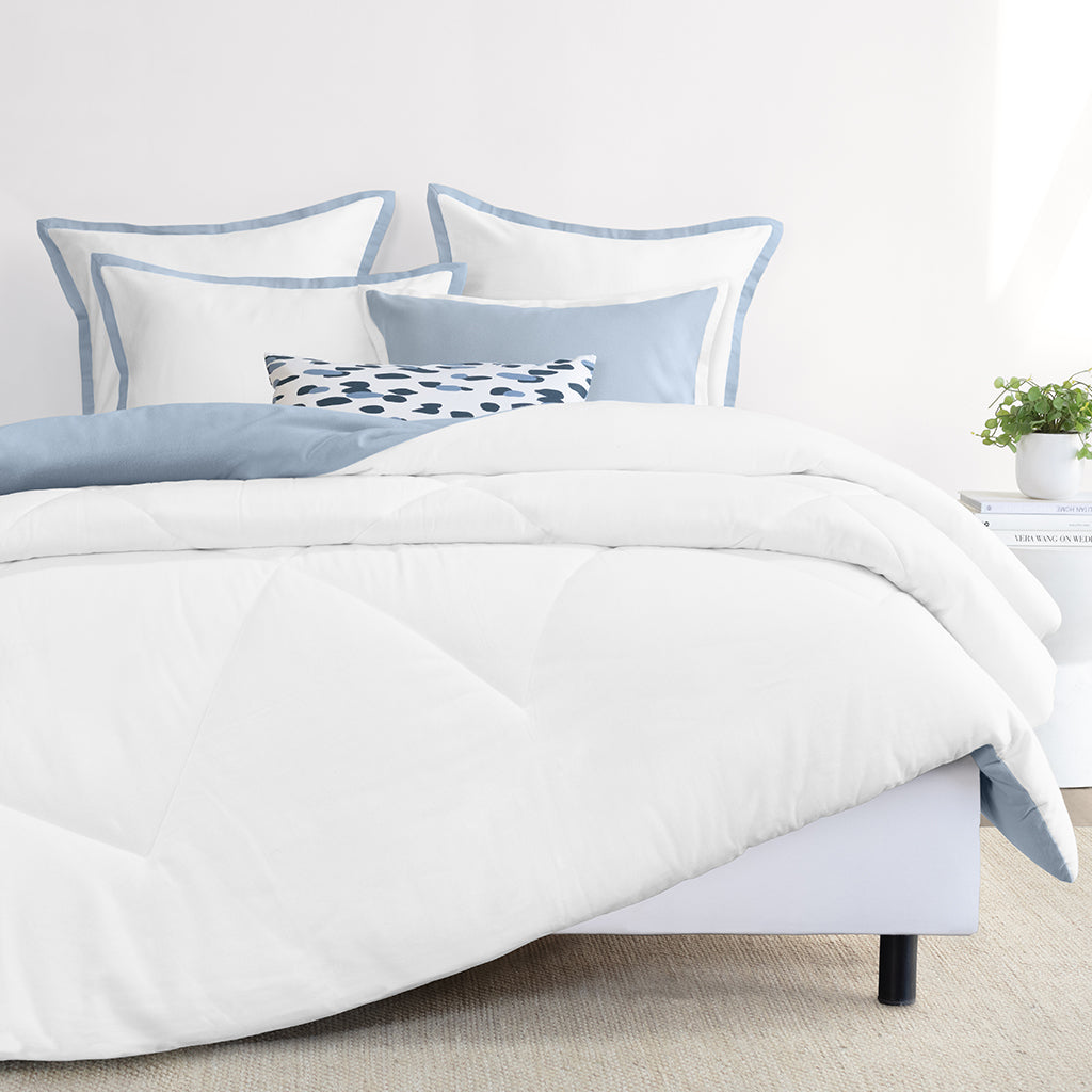 French Blue and Soft White Reversible Flannel Comforter