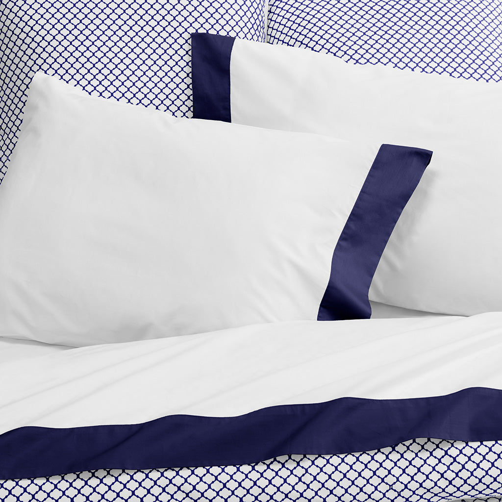 Navy Blue Border Sheet Set  (Fitted, Flat, & Pillow Cases)