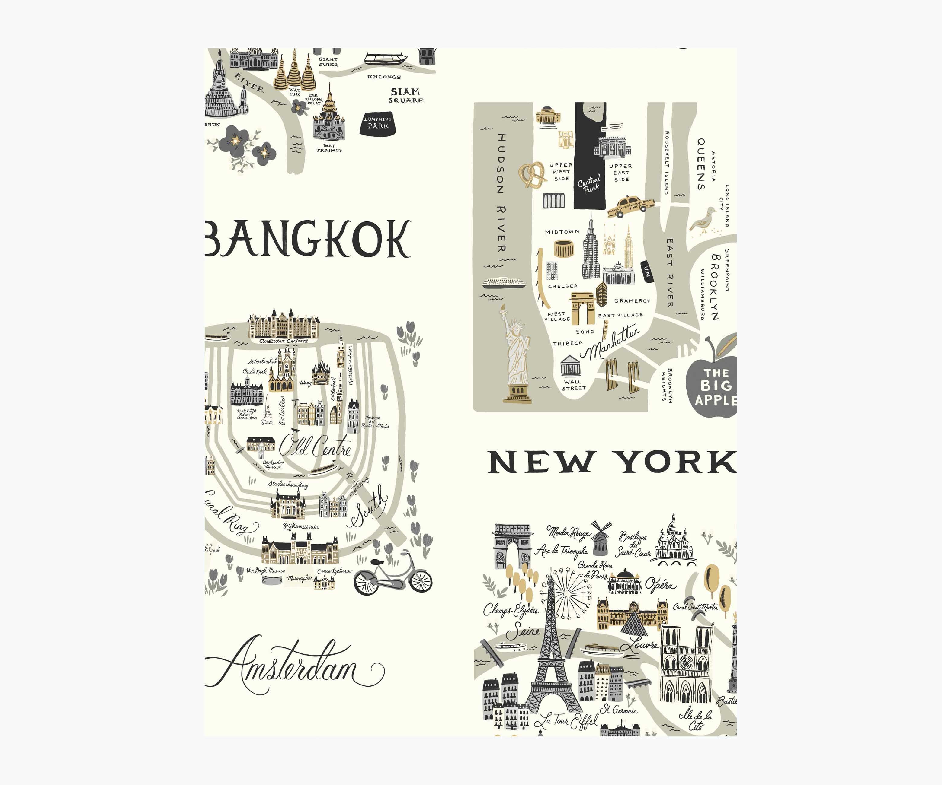 City Maps Wallpaper Sample - Grey & Gold