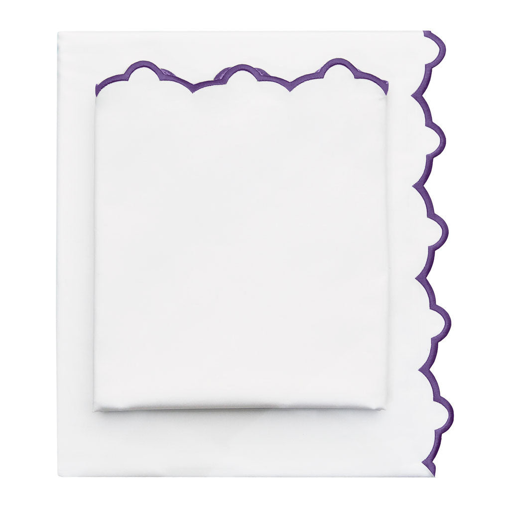 Purple Scalloped Embroidered Flat Sheet