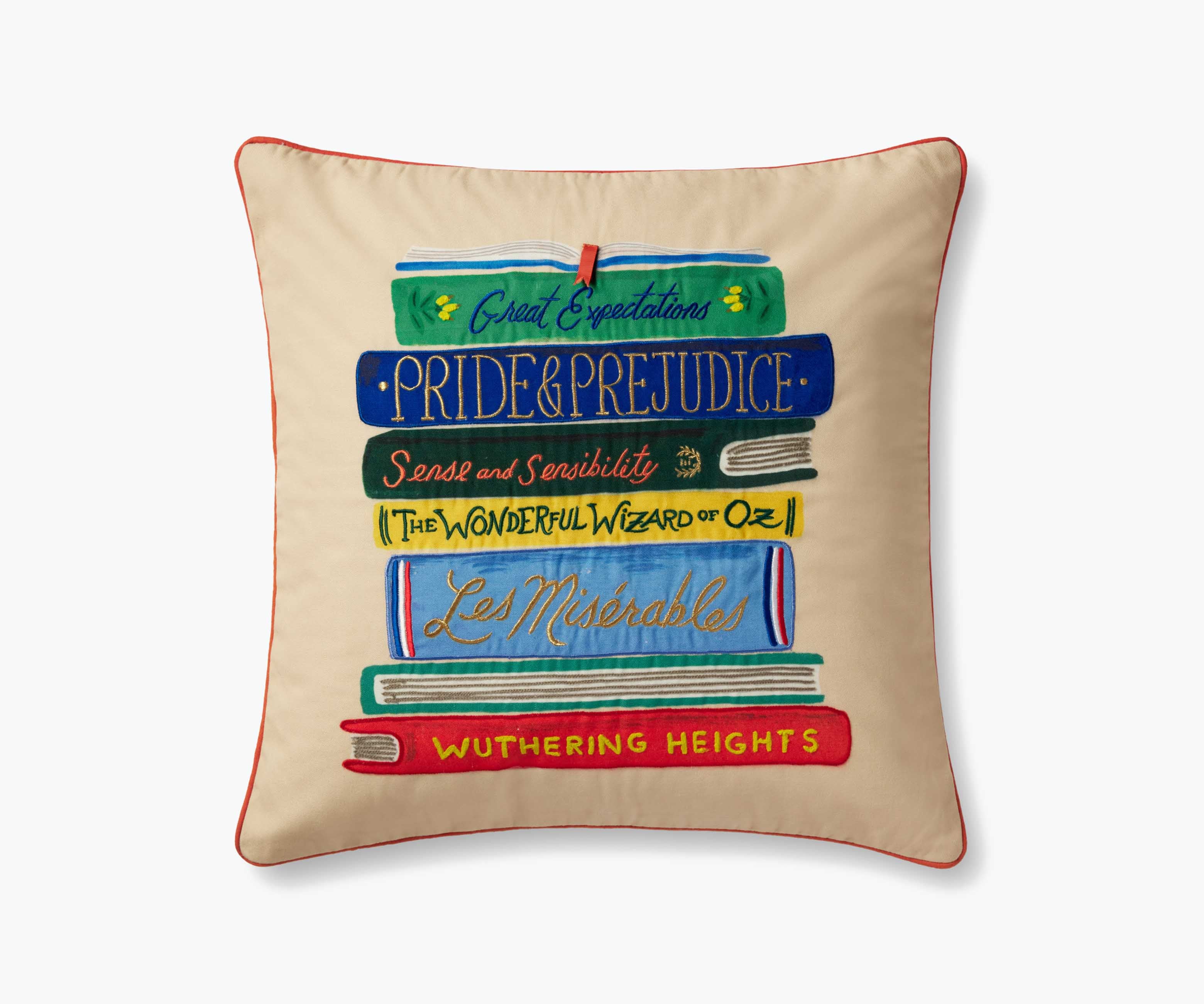 Book Club Embroidered Pillow - Cream