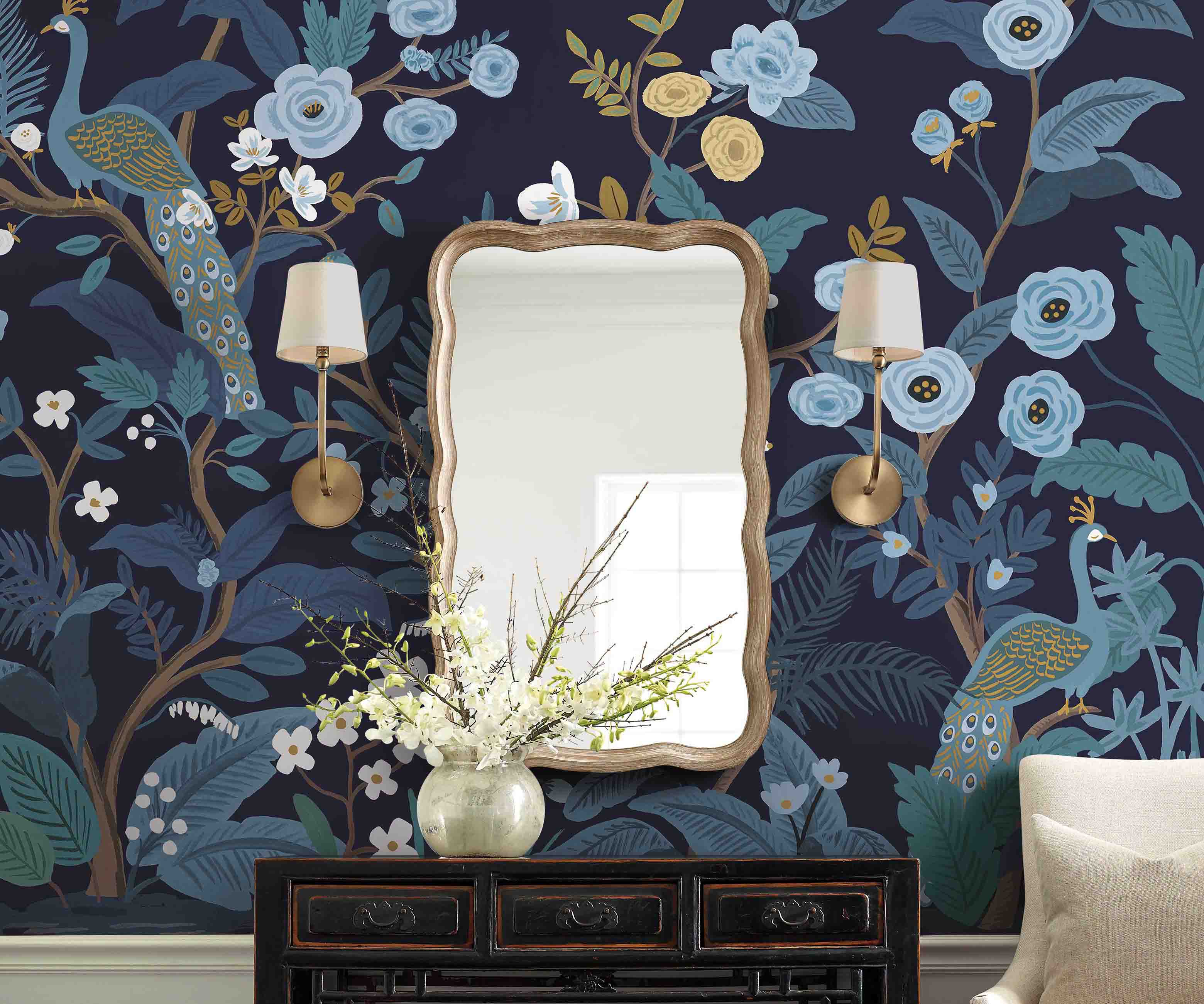 Peacock Wallpaper Mural Sample - Navy