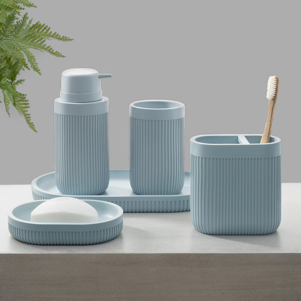 Modern Ribbed Blue Bath Accessories, Tumbler