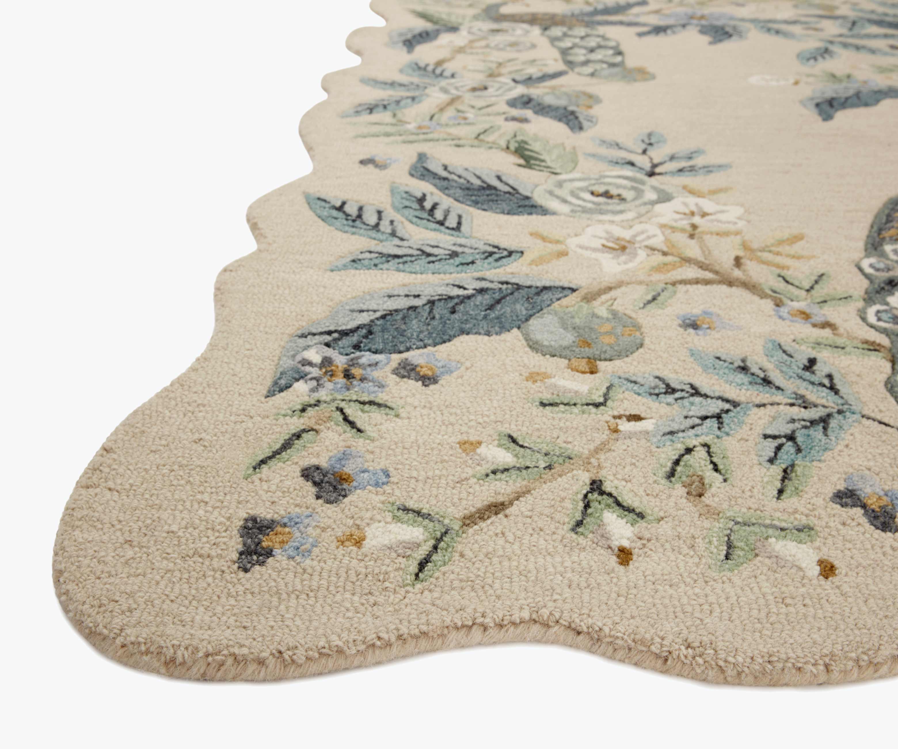 Peacock Wool-Hooked Rug - Blue