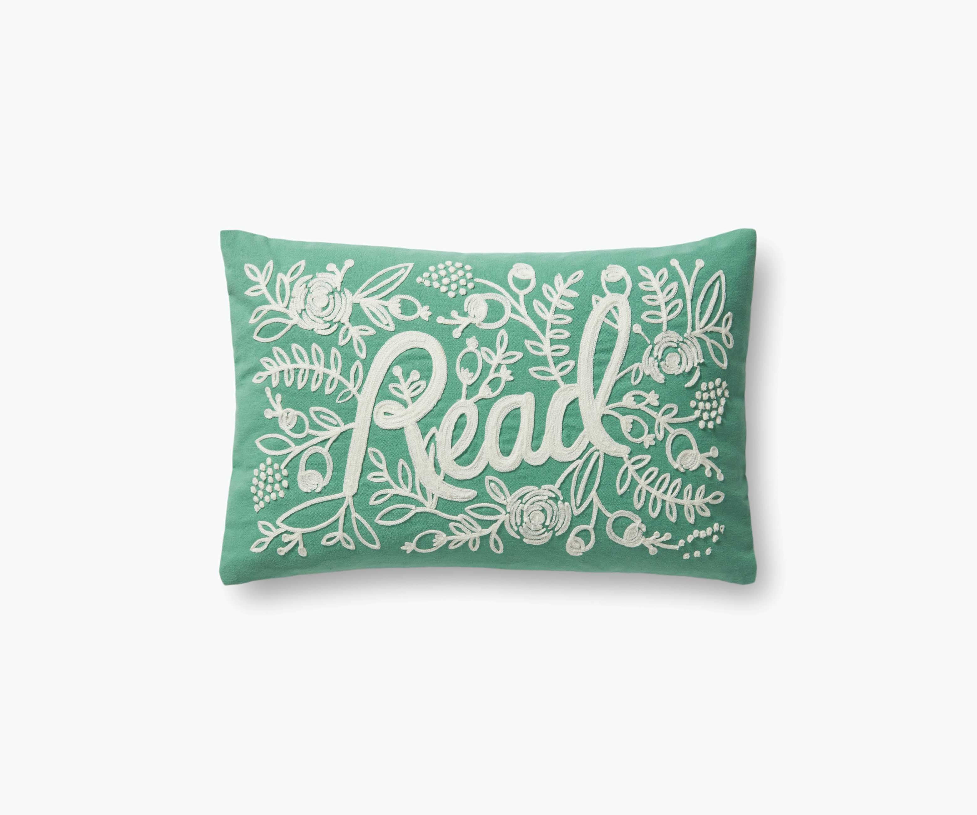 Read Embroidered Pillow - Sage