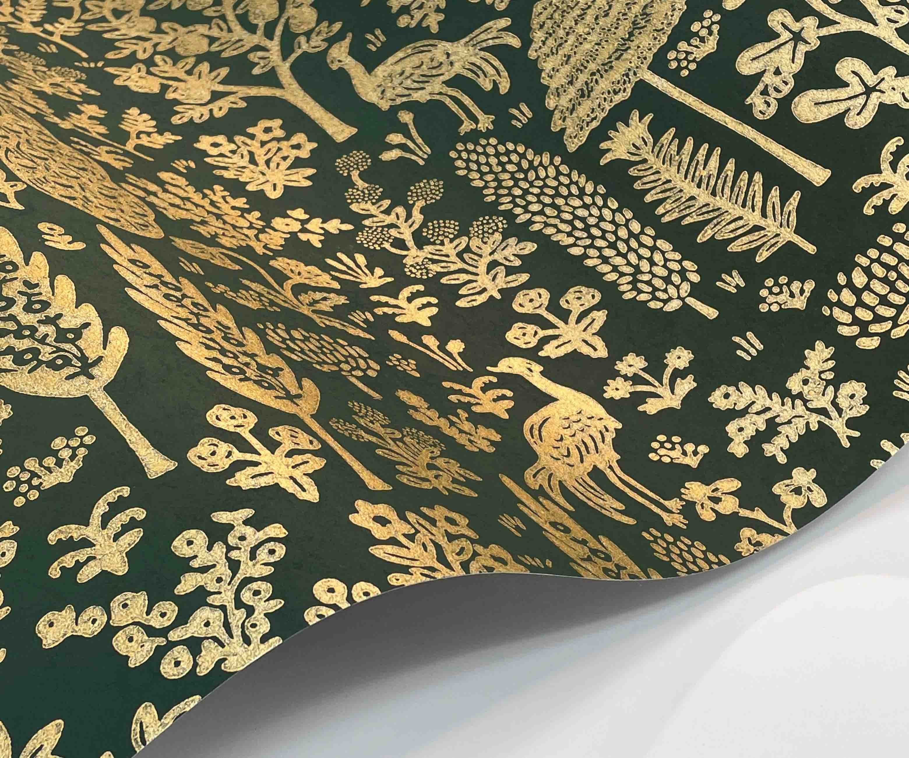 Menagerie Toile Wallpaper - Emerald & Metallic Gold