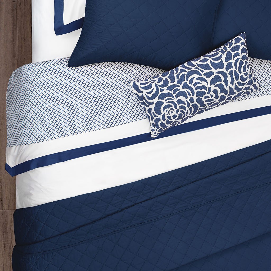 Navy Blue Linden Border Sham Pair