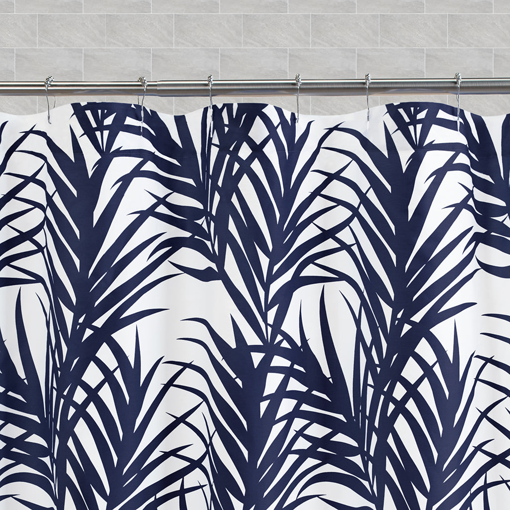 The Navy Blue Palm Leaf Shower Curtain