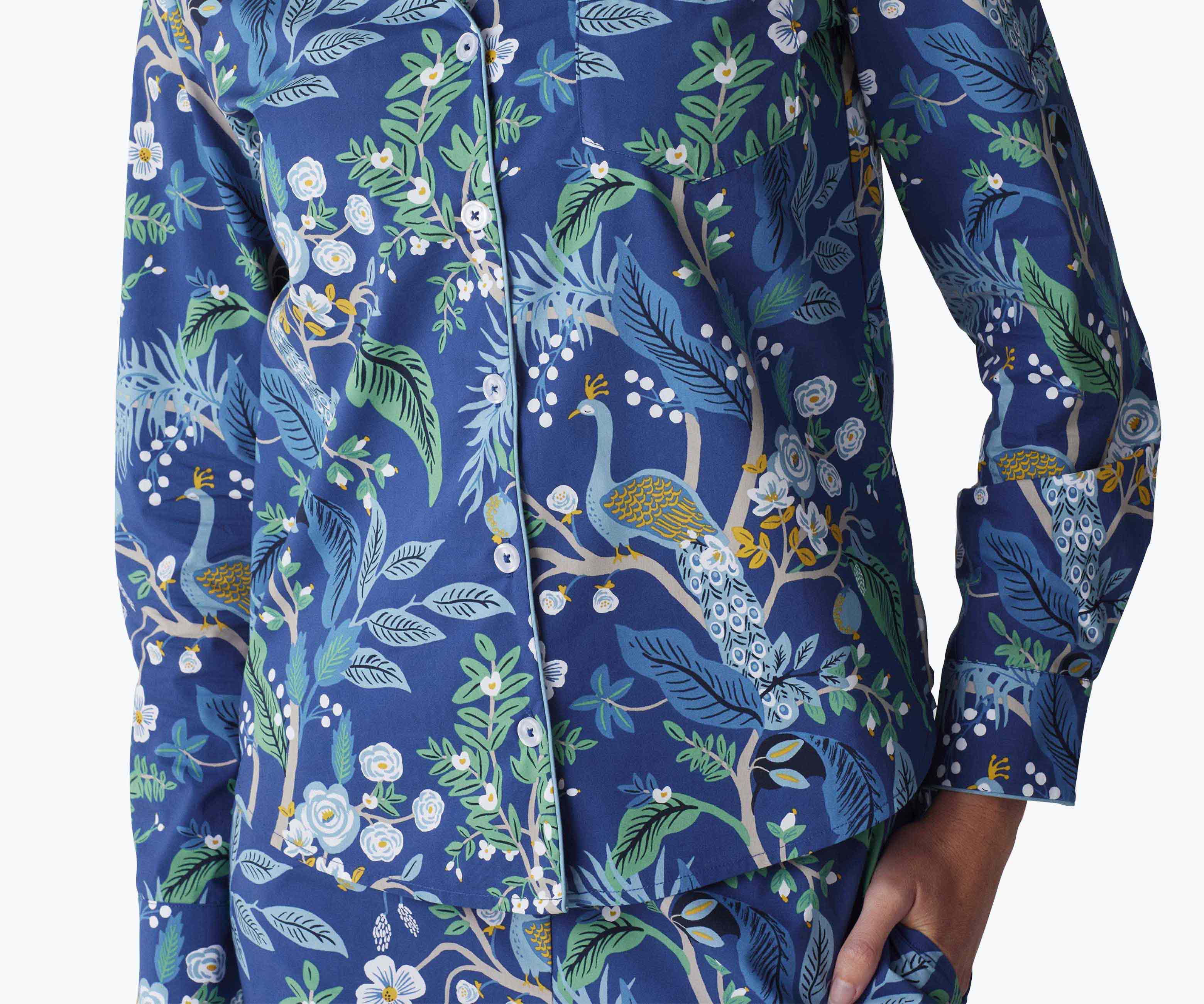 Poplin Button Front Long Set - Peacock