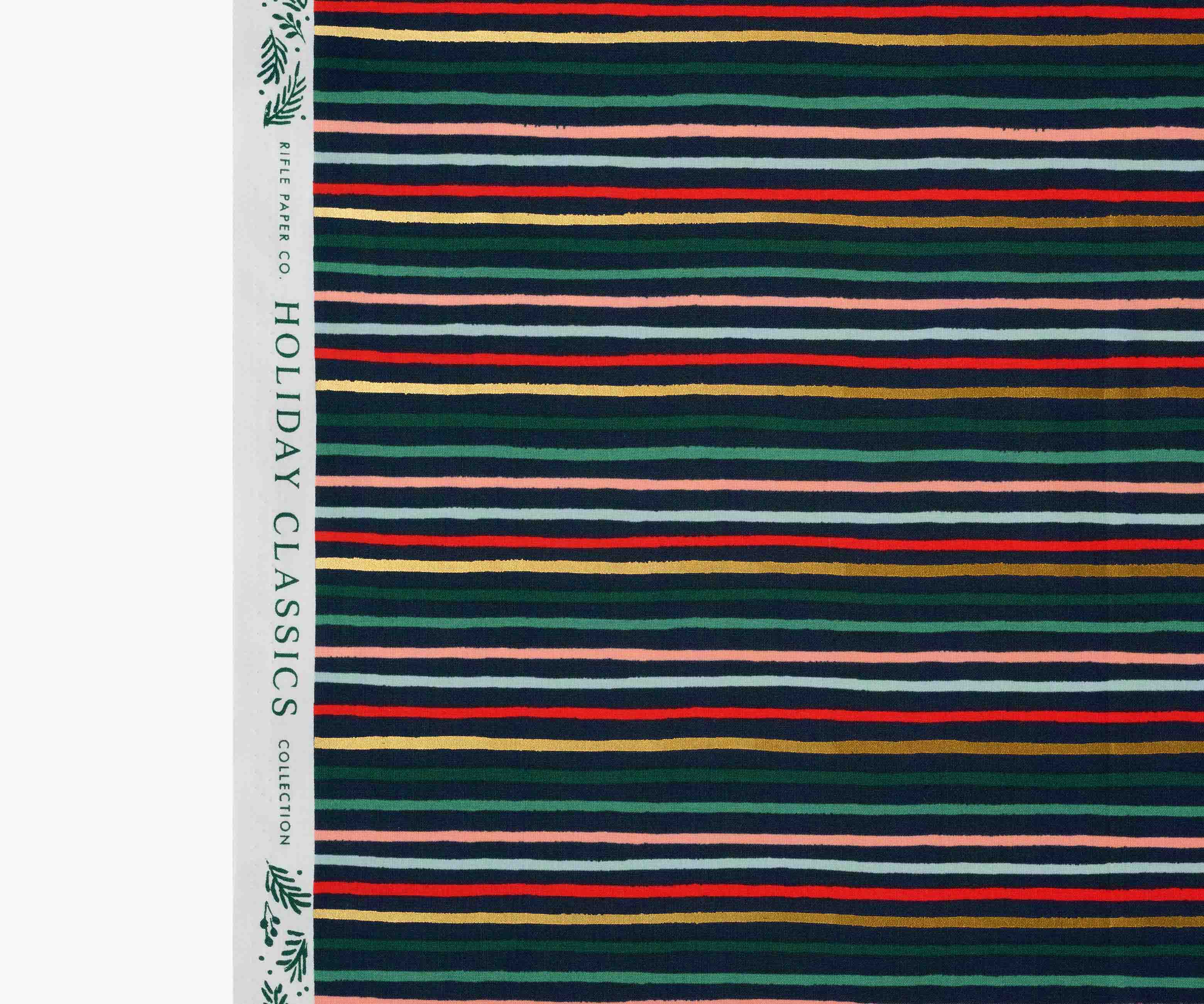 Festive Stripe Metallic Cotton Fabric - Evergreen