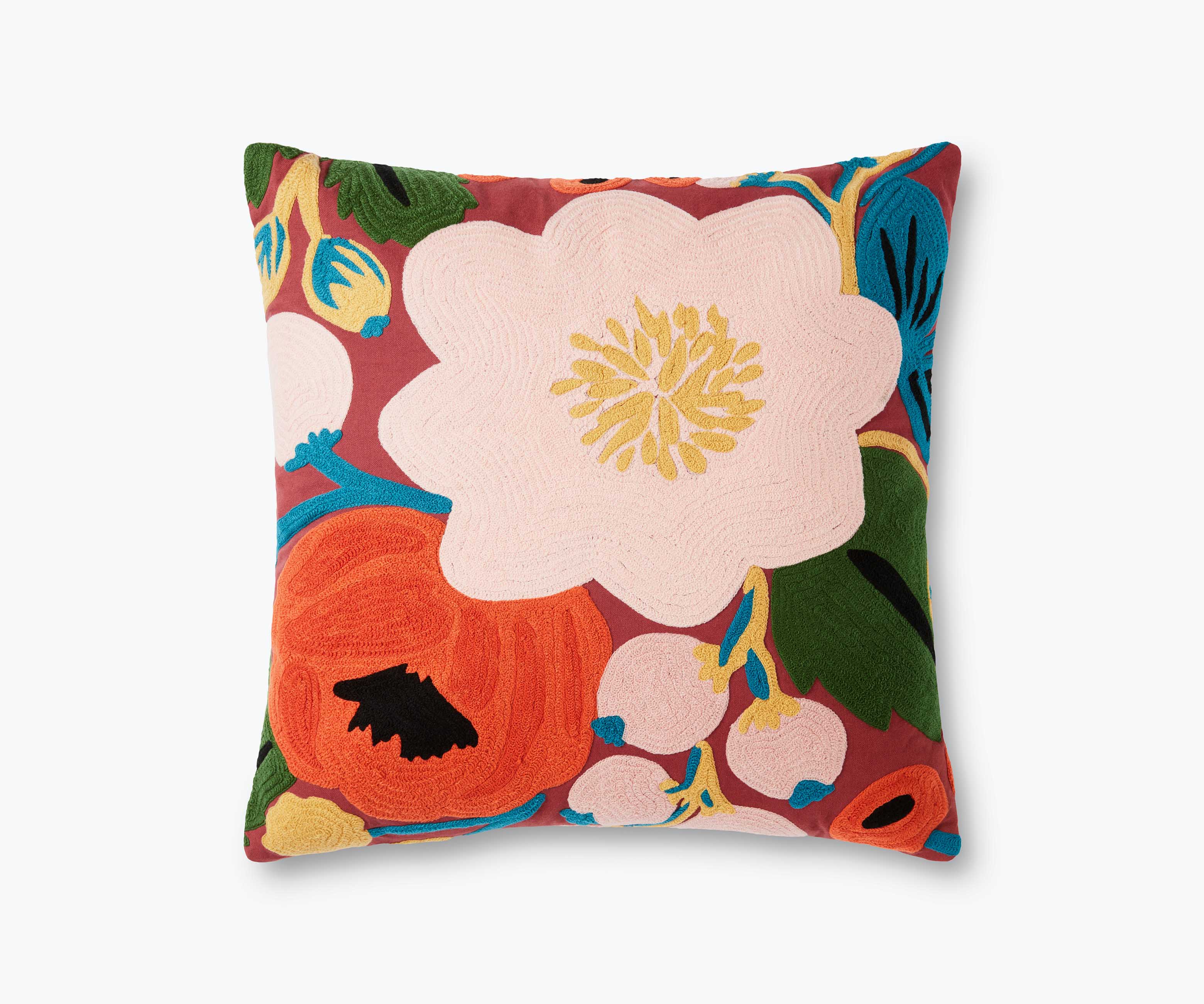 Vintage Blossoms Embroidered Pillow - Crimson