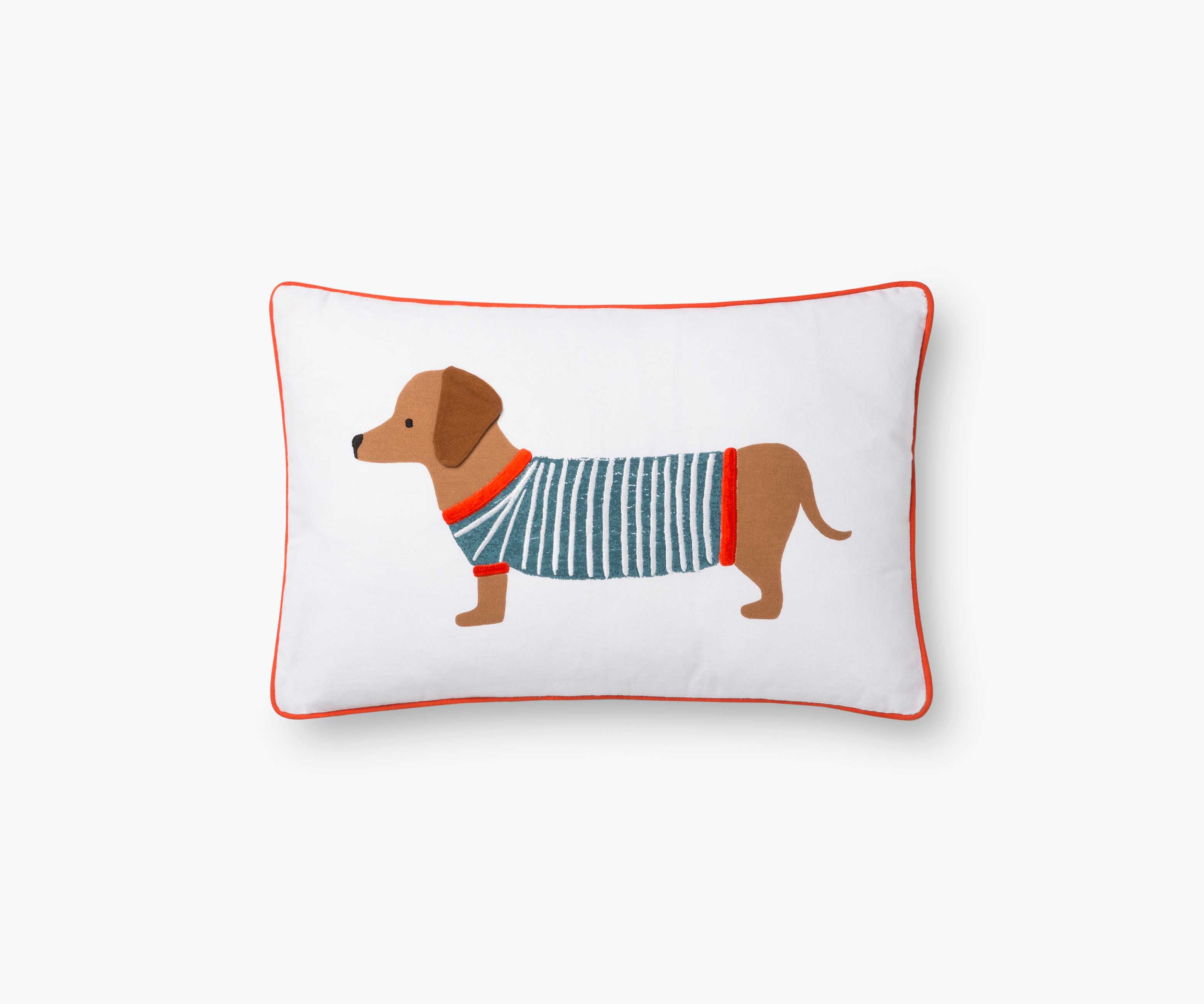 Dachshund Embroidered Pillow - White