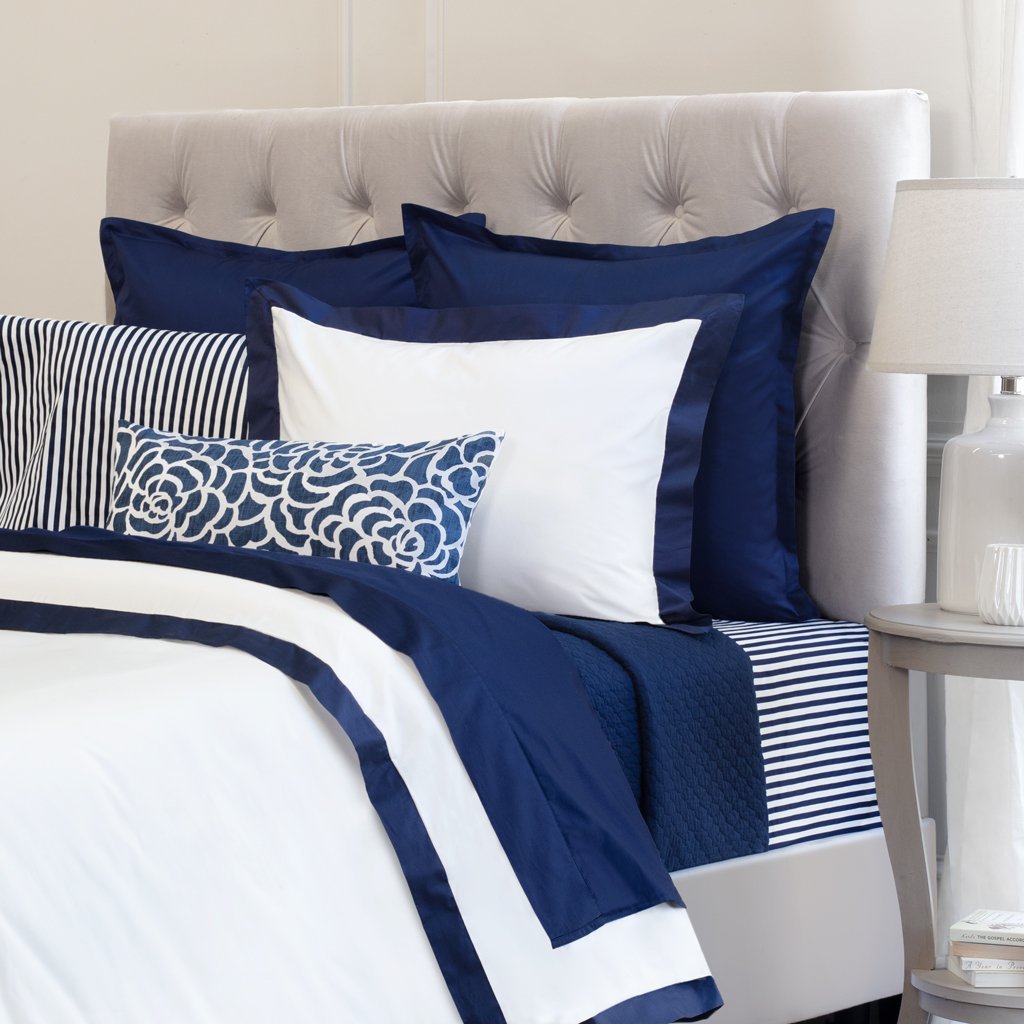 Navy Blue Linden Border Sham Pair