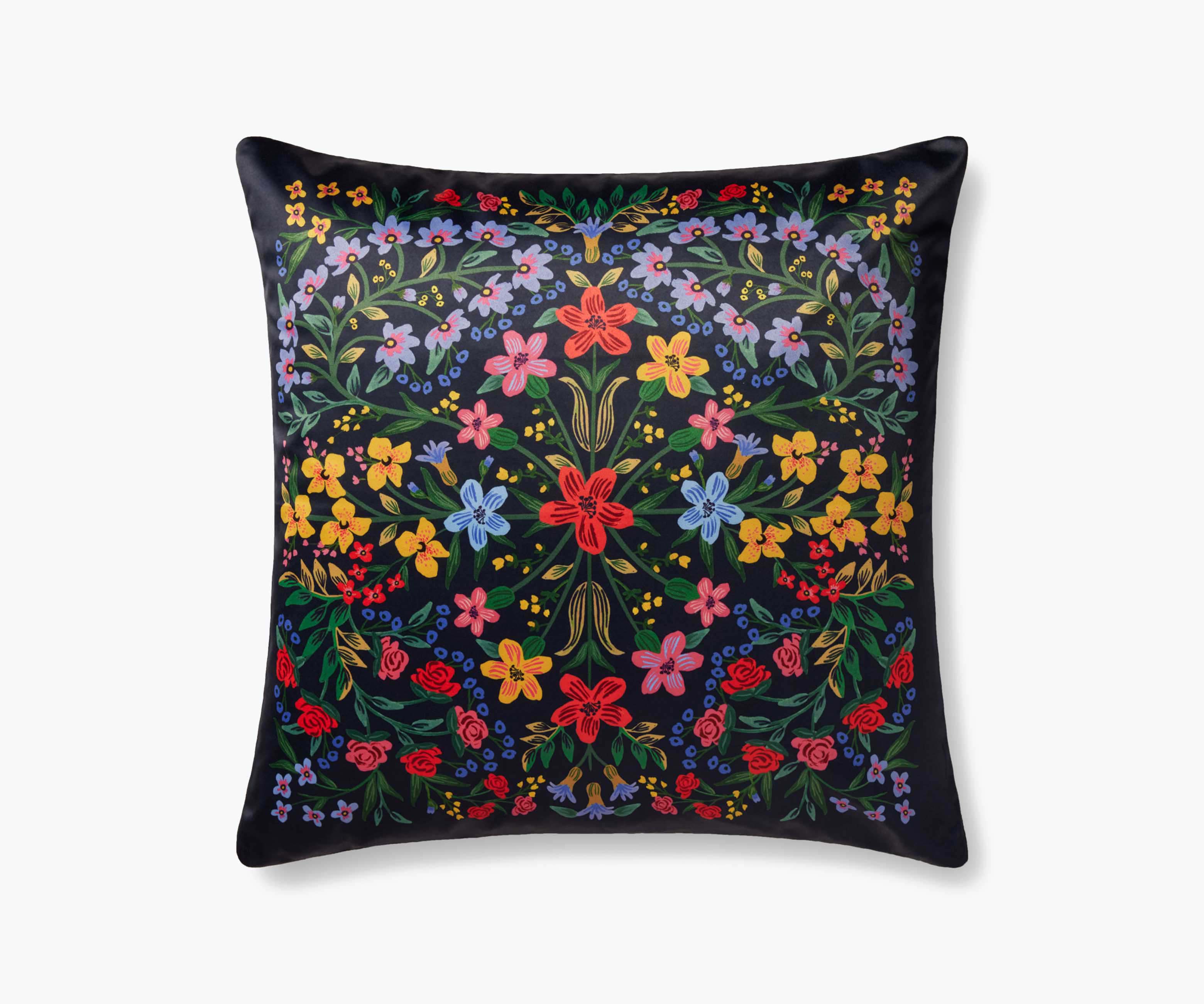 Floral Medallion Printed Pillow - Navy