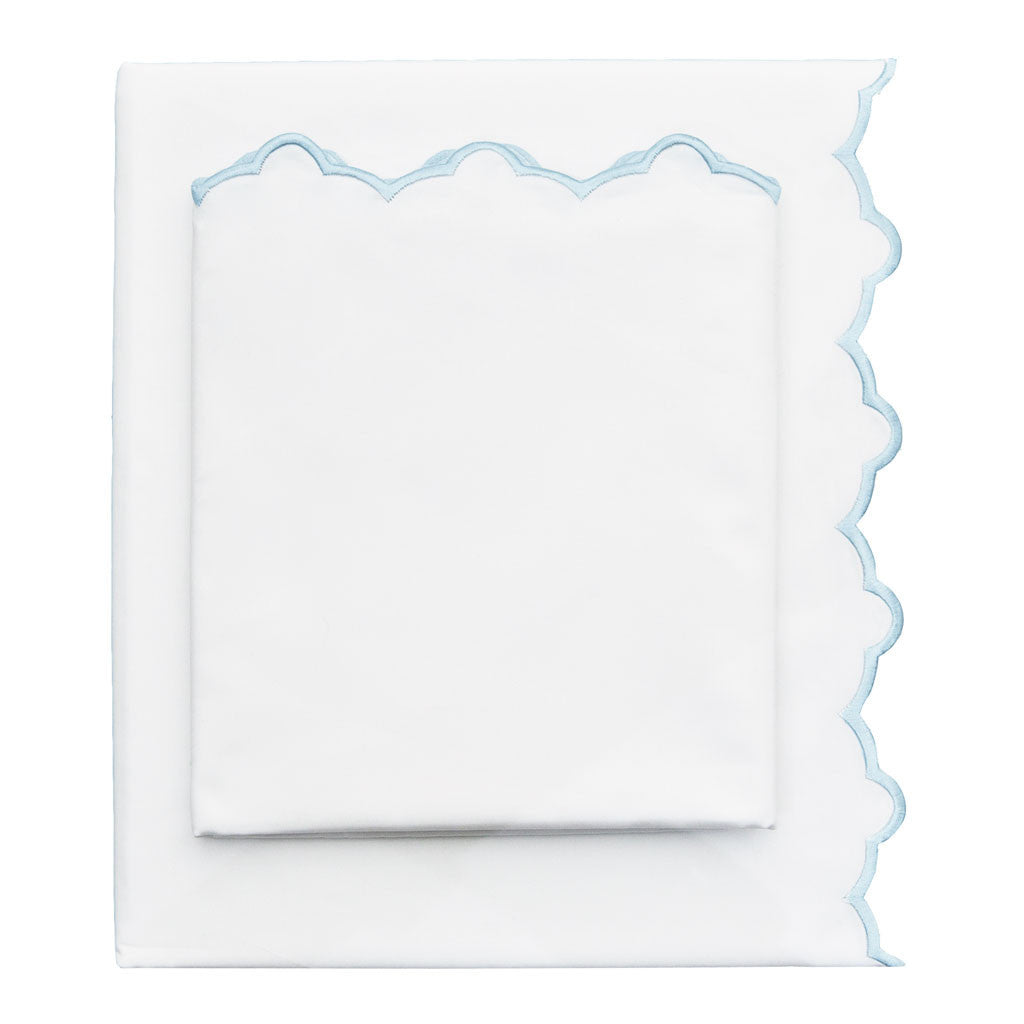 Light Blue Scalloped Embroidered Pillowcase Pair