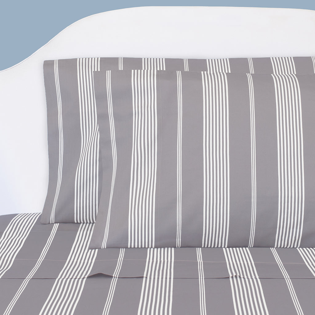 Grey Striped Seaport Sheet Set  (Fitted, Flat, & Pillow Cases)