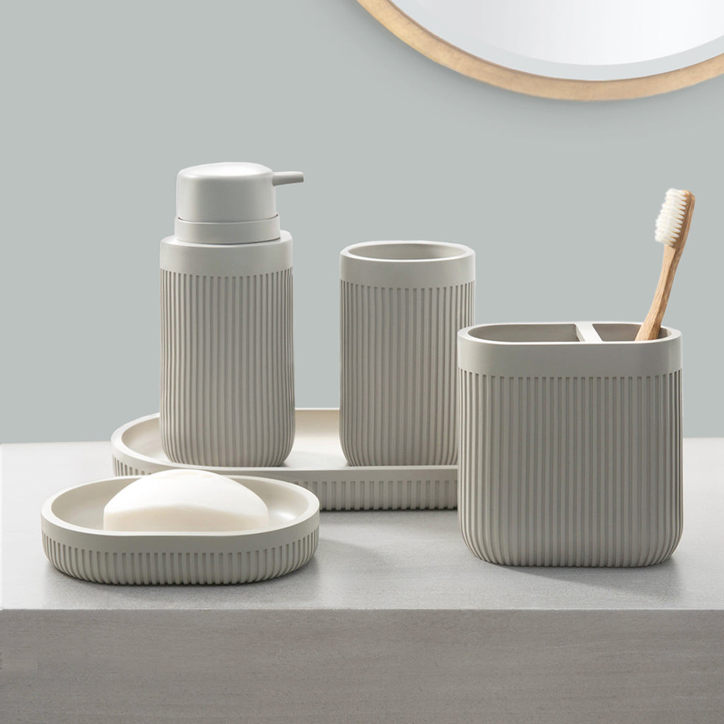 Modern Ribbed Taupe Bath Accessories, Toothbrush Holder