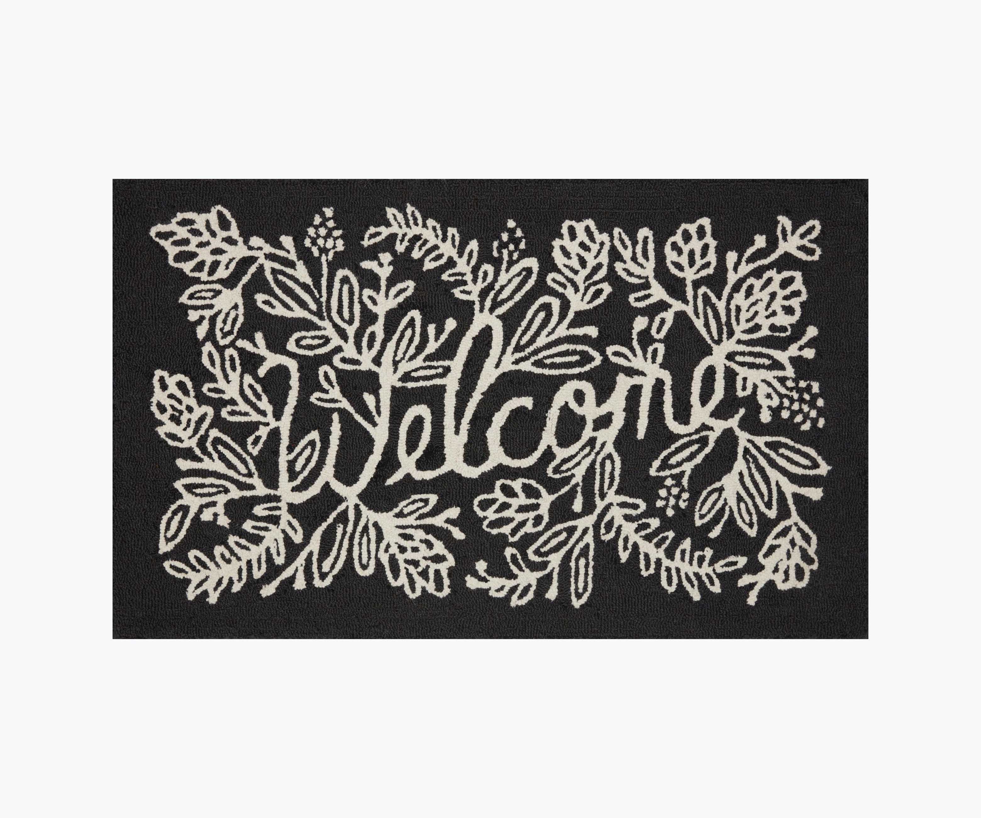 Minnie Welcome Wool-Hooked Rug - Black