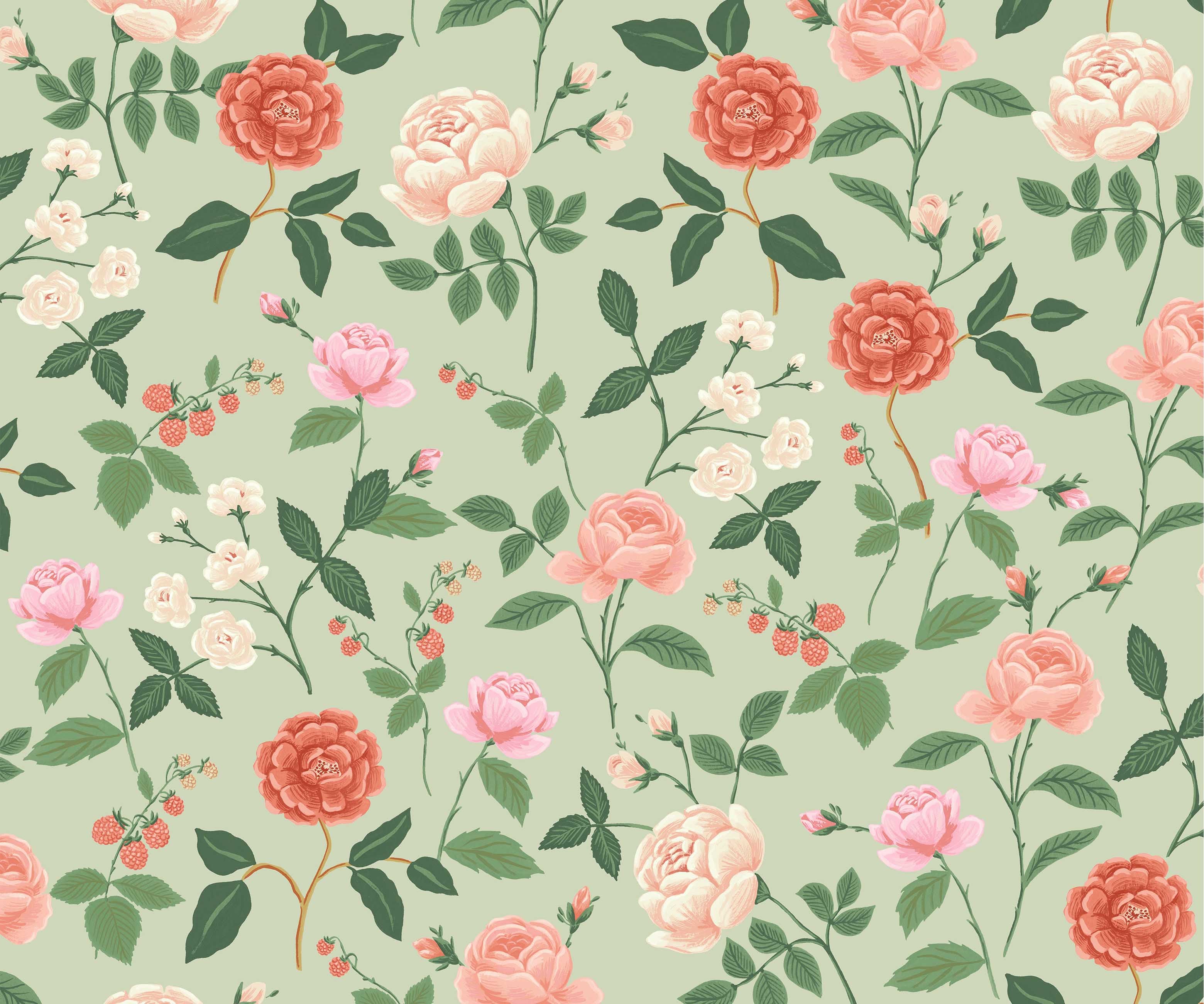 Roses Wallpaper - Mint