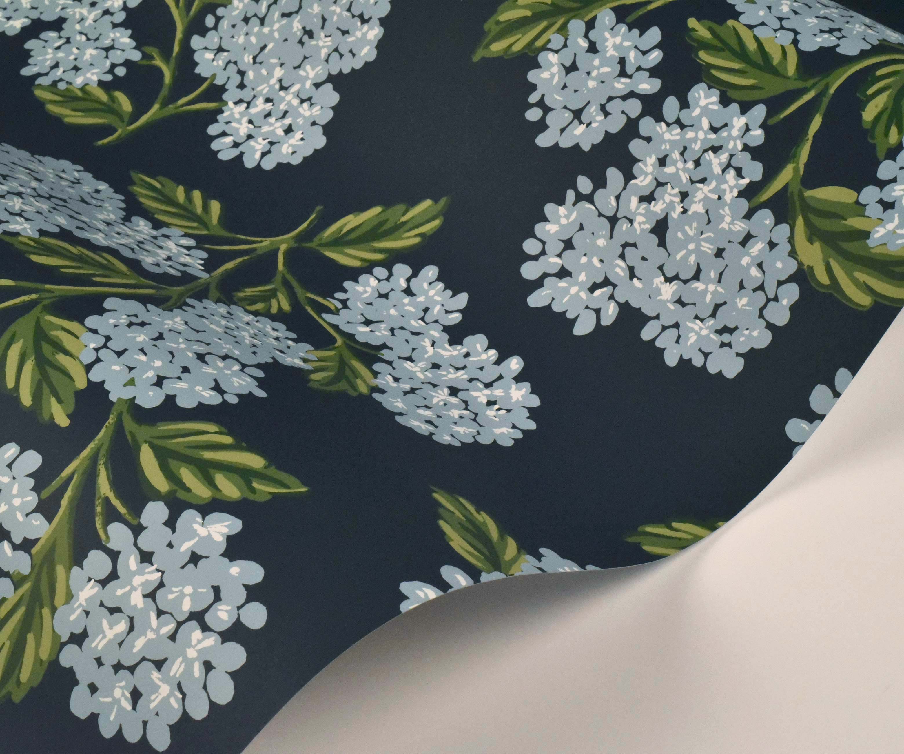 Hydrangea Wallpaper - Navy