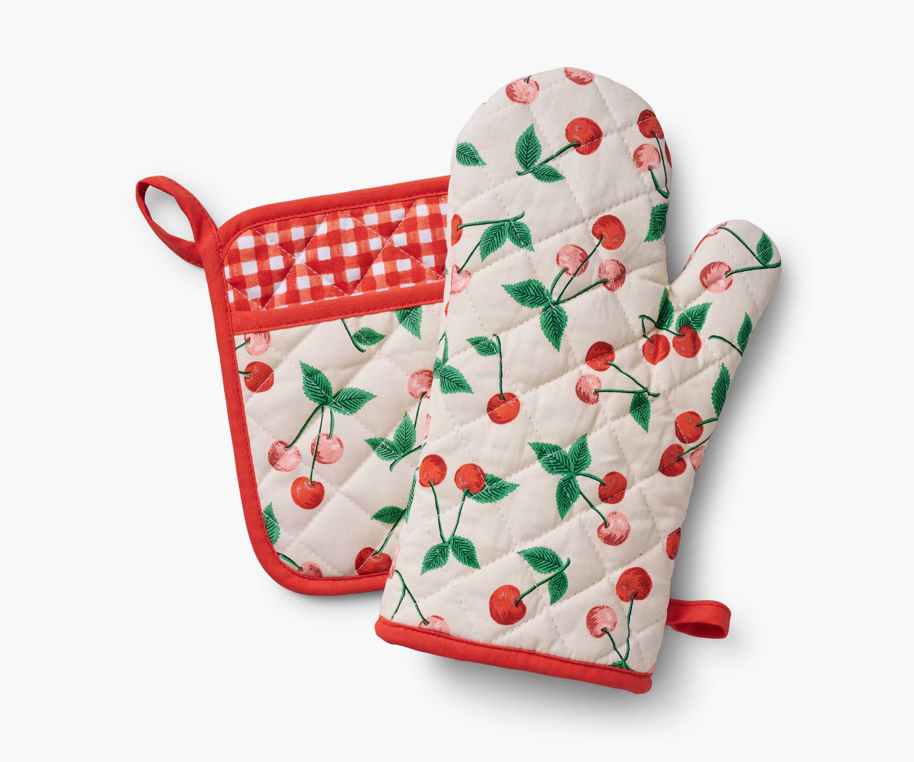 Oven Mitt and Pot Holder Set - Cherries