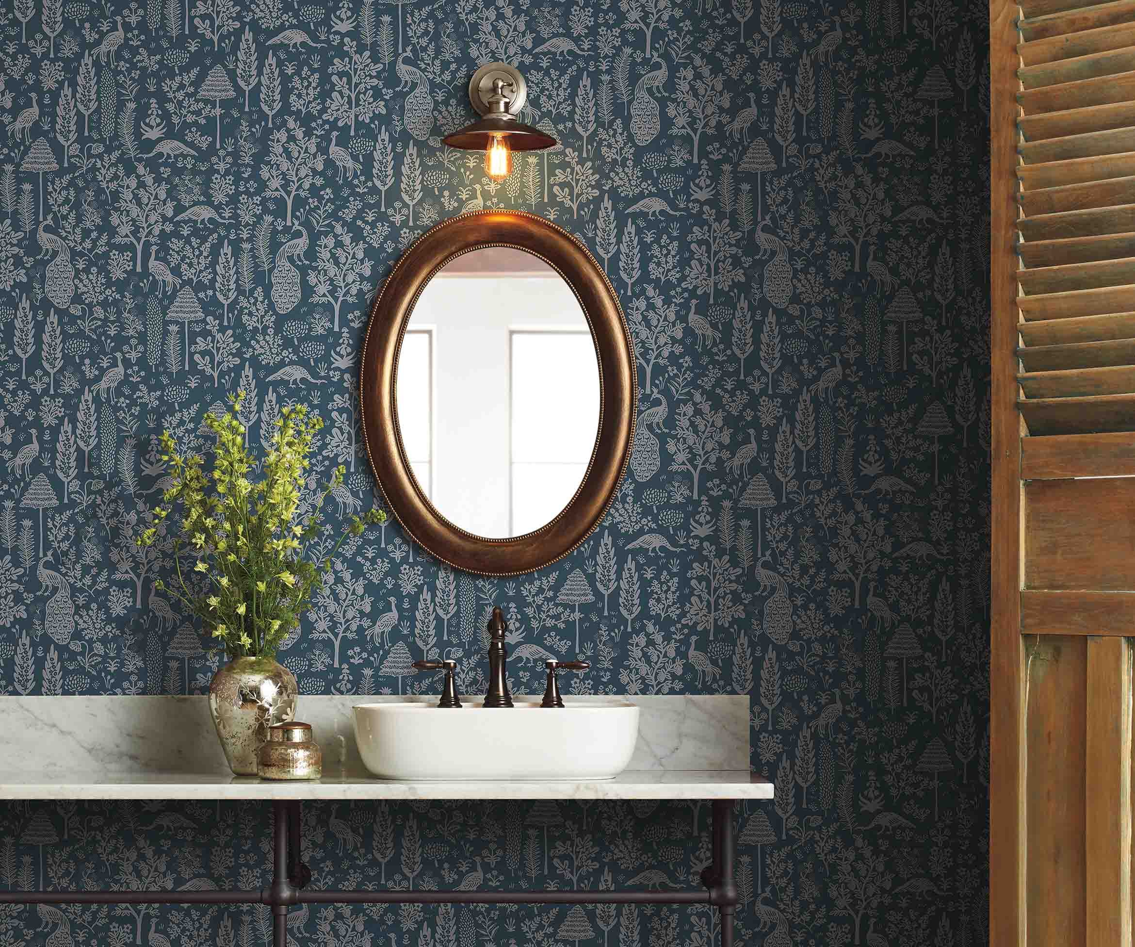 Menagerie Toile Wallpaper - Navy & Metallic Silver