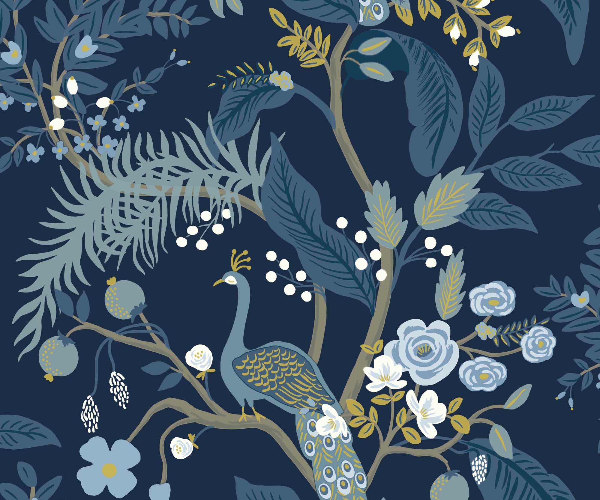 Peacock Wallpaper - Navy