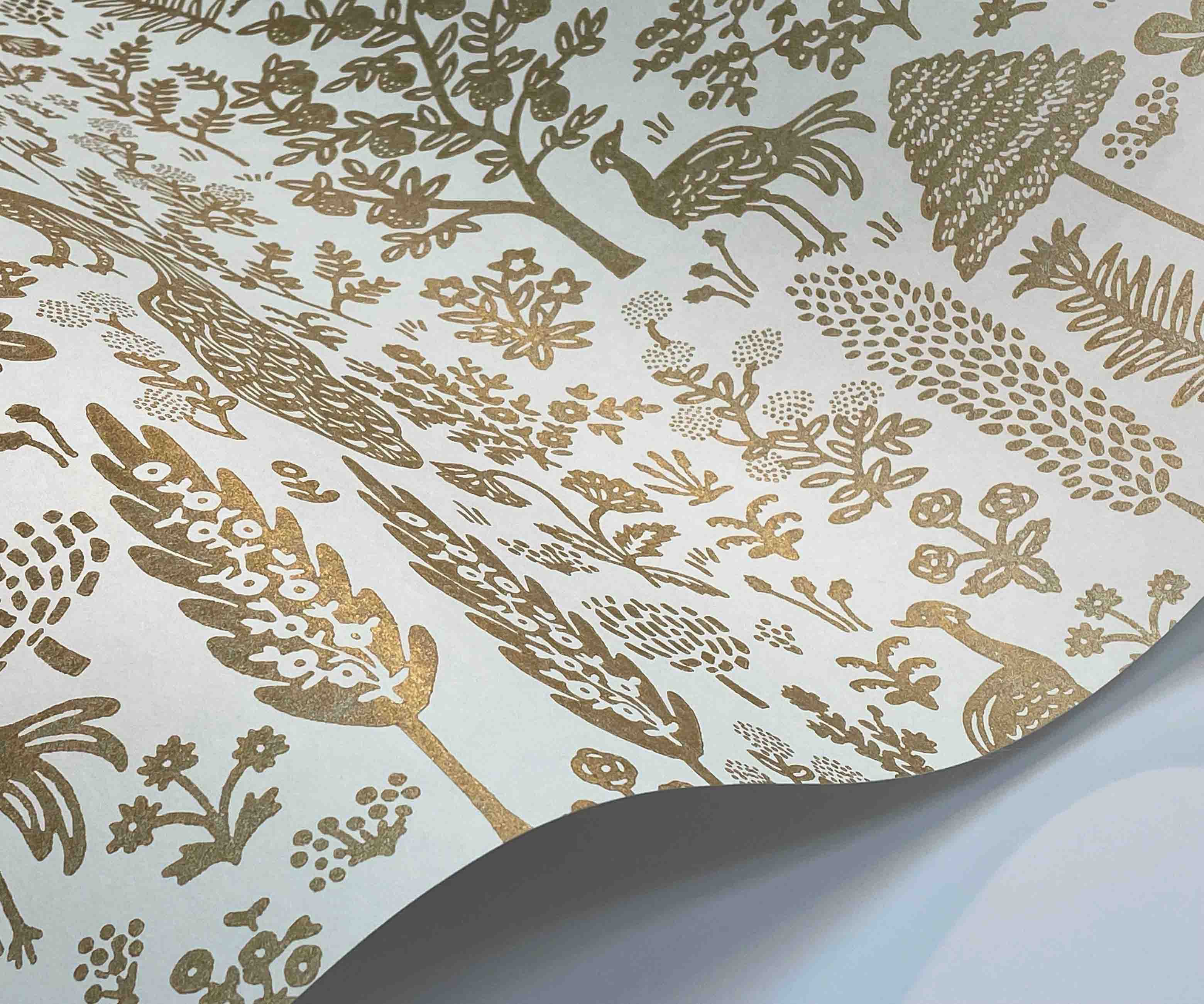 Menagerie Toile Wallpaper - White & Metallic Gold