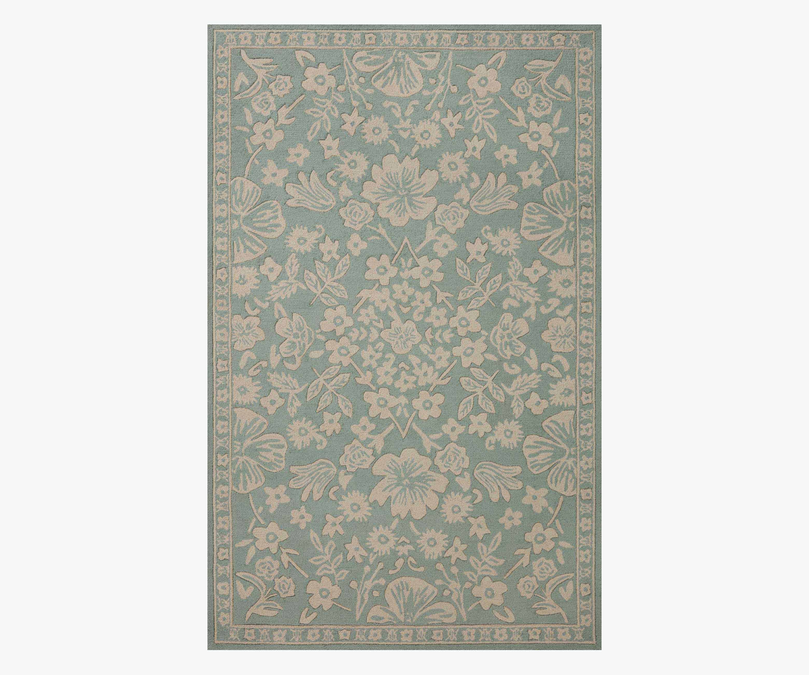 Arboretum Rose Garden Wool-Hooked Rug - Jade