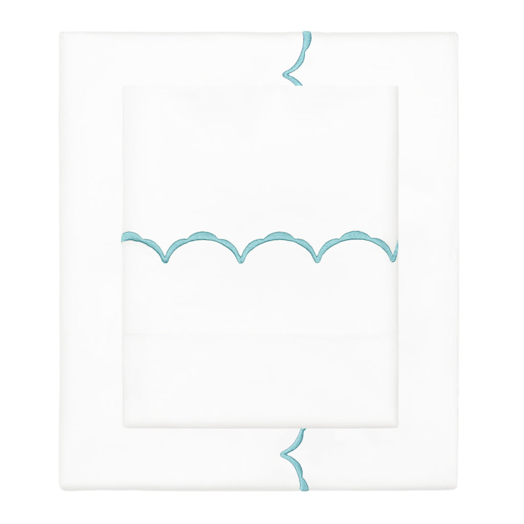 Turquoise Wavelet Embroidered Flat Sheet