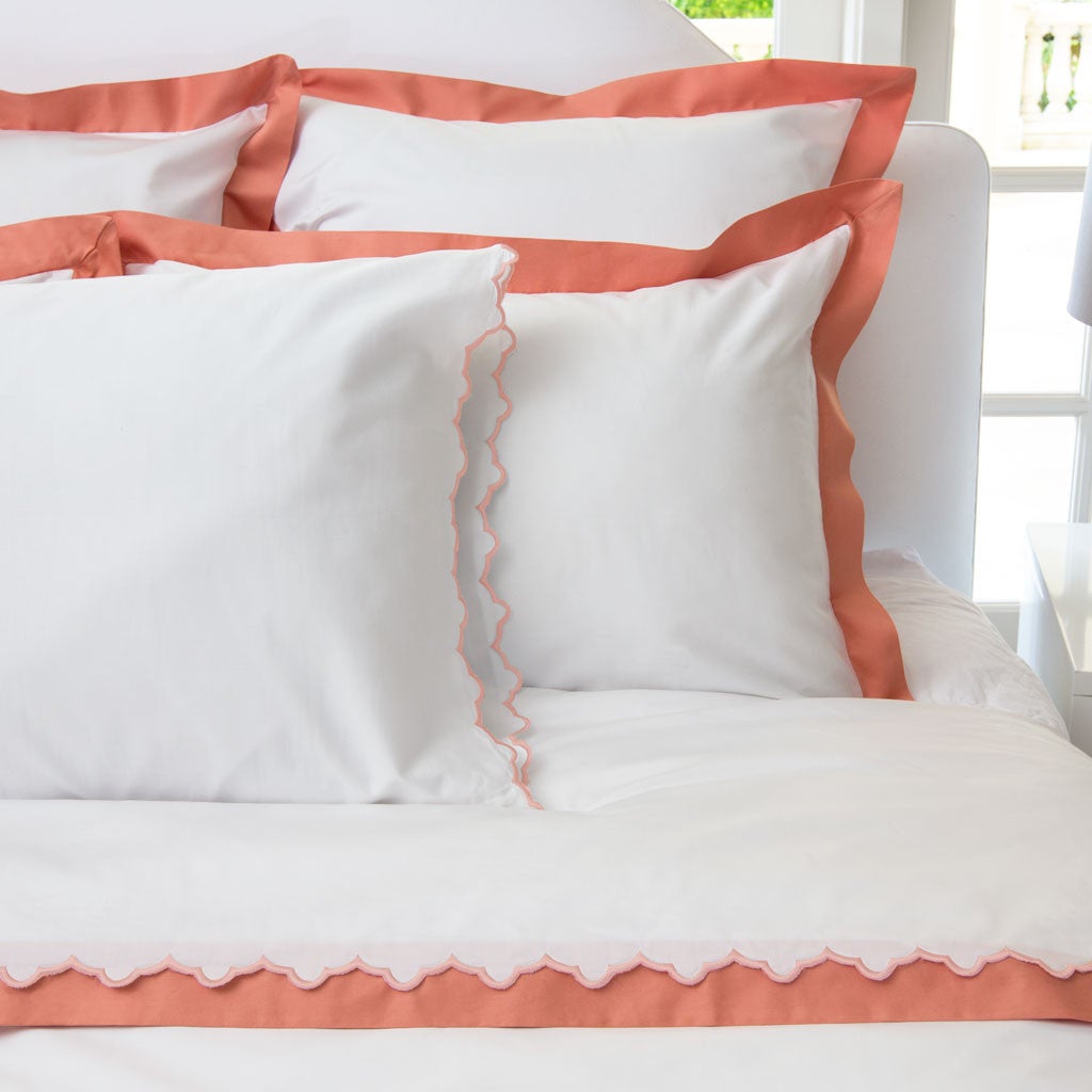 Coral Scalloped Embroidered Sheet Set (Fitted, Flat, & Pillow Cases)