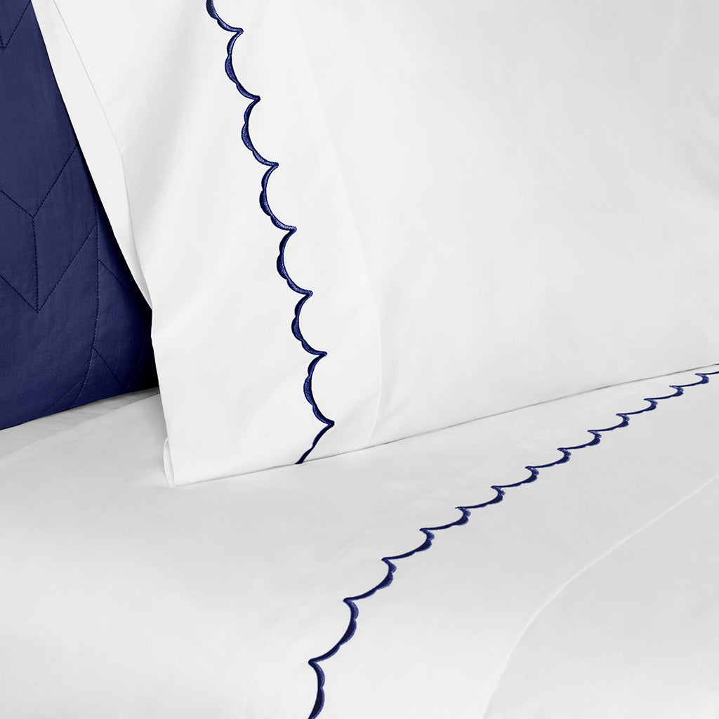 Navy Blue Wavelet Embroidered Flat Sheet