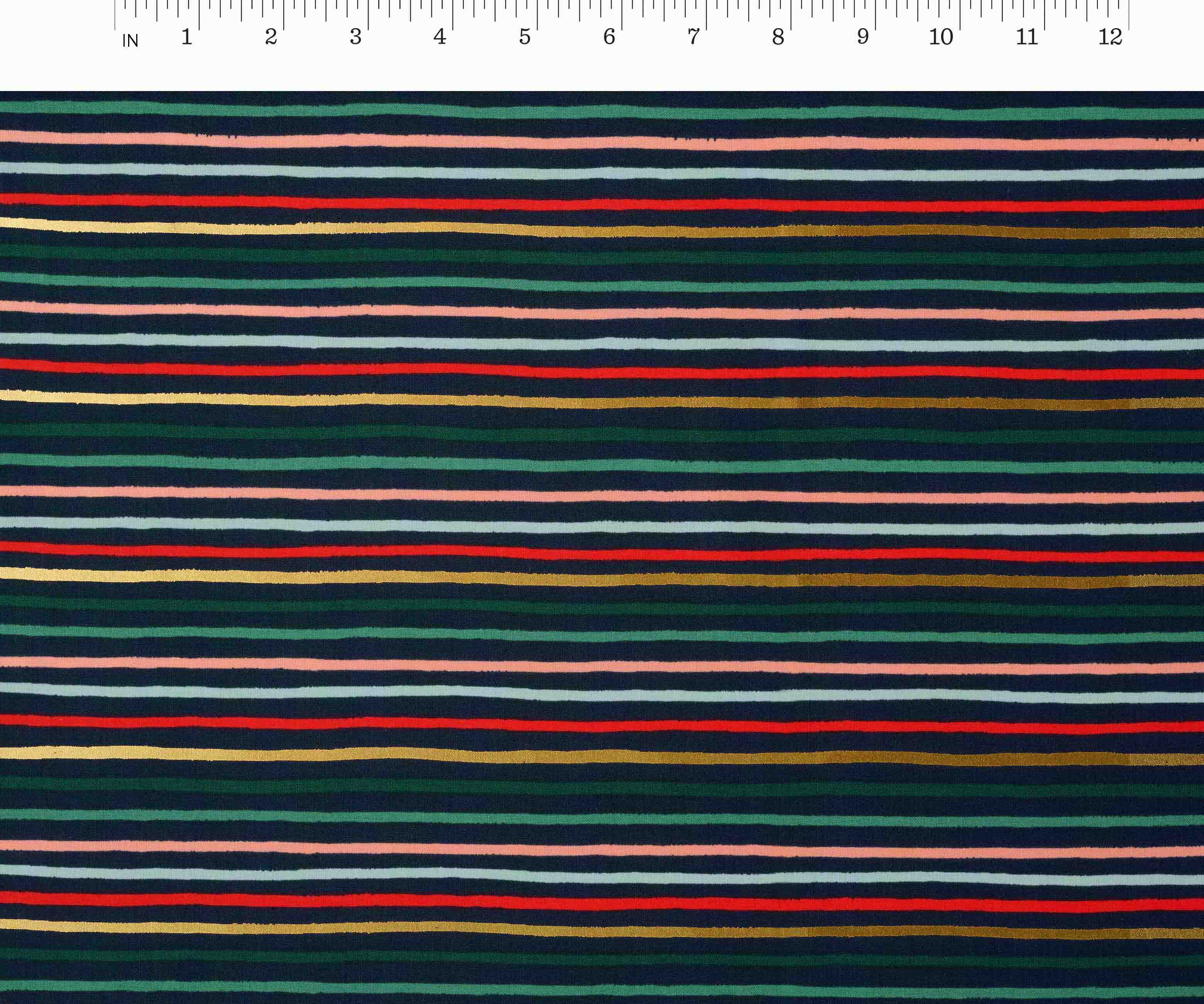 Festive Stripe Metallic Cotton Fabric - Evergreen