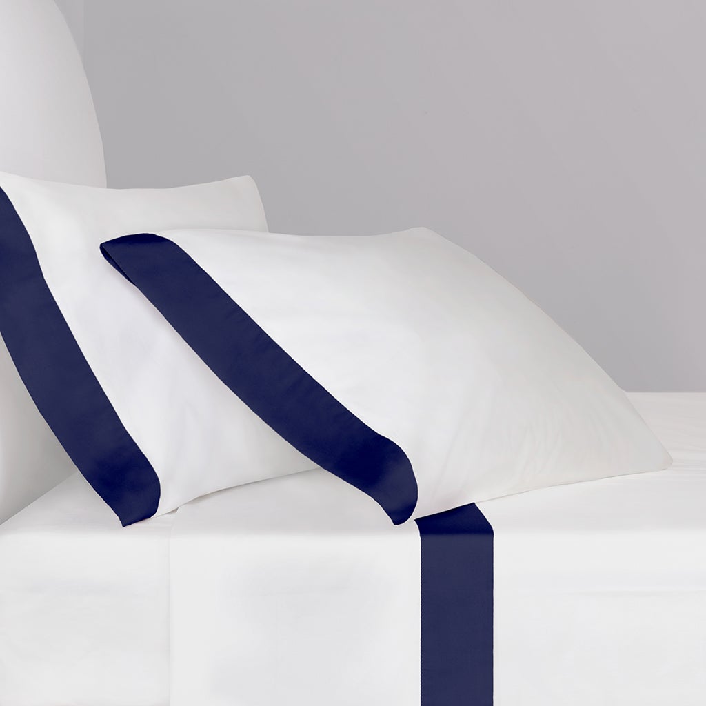 Navy Blue Border Sheet Set  (Fitted, Flat, & Pillow Cases)